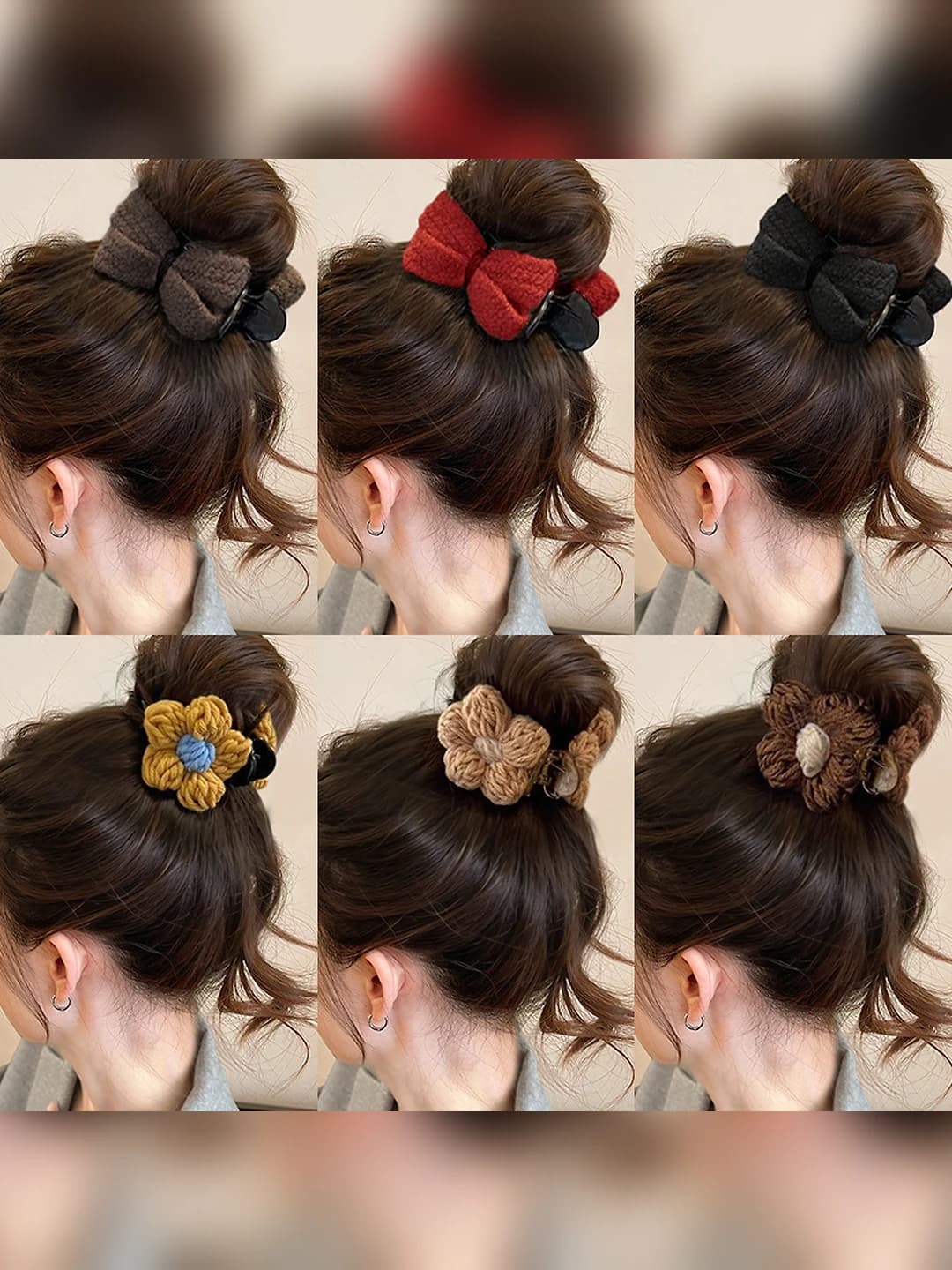 Women's knitted hair claw clip with bow and flowers, 2026