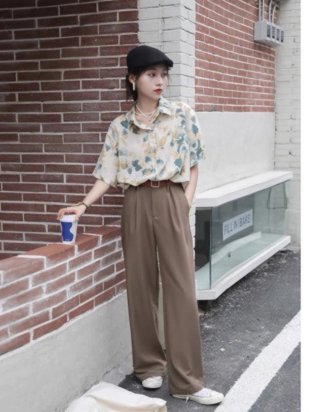 Ayollar uchun retro bosma naqshli yupqa ko'ylak-shirt, yozgi, kalta yeng, POLO yoqa, bo'sh (oversize) kesim, 2026