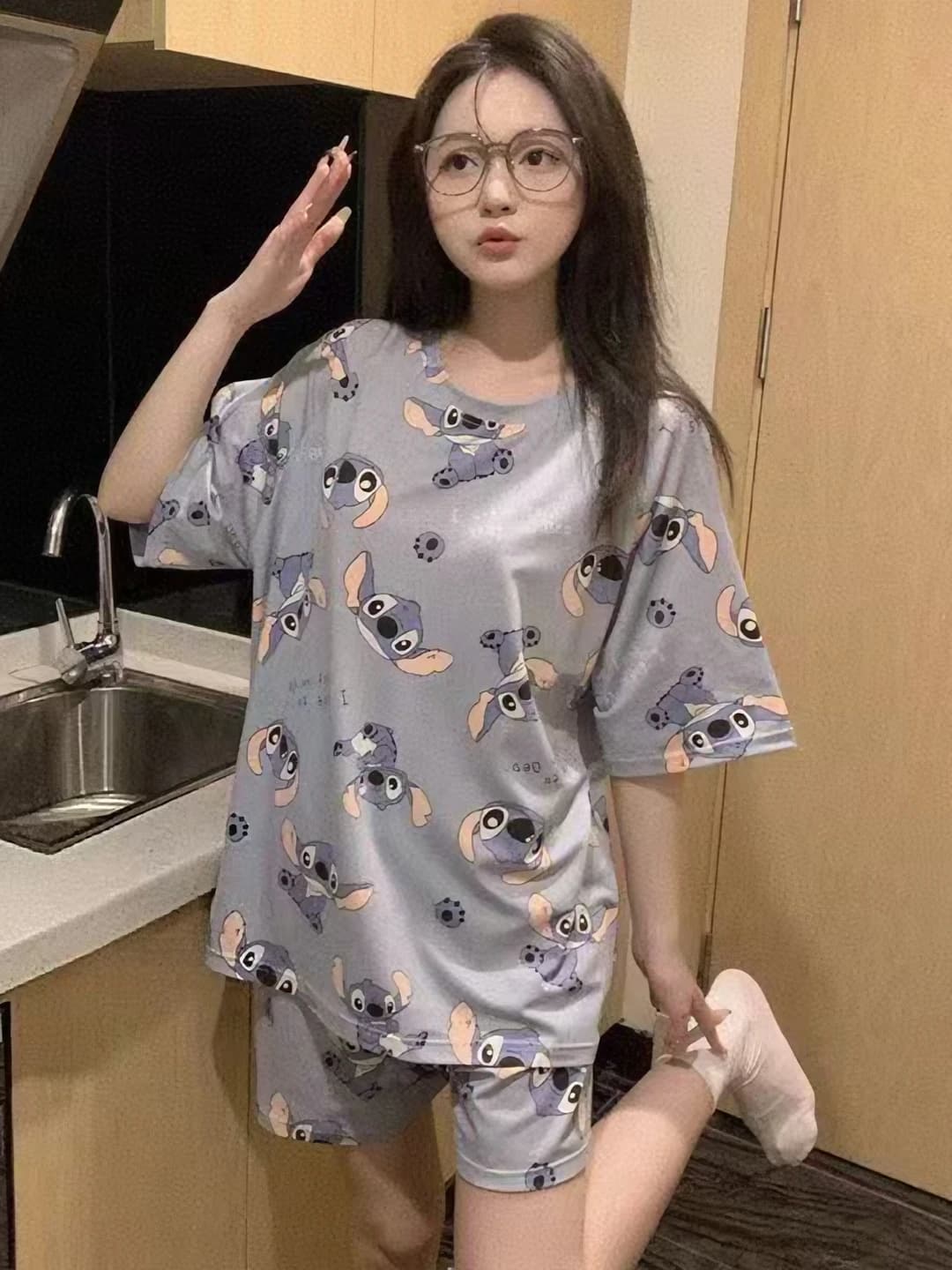 Women's 2026 summer pajama set: thin, short sleeve top and shorts, crew neck, breathable, stretch, casual