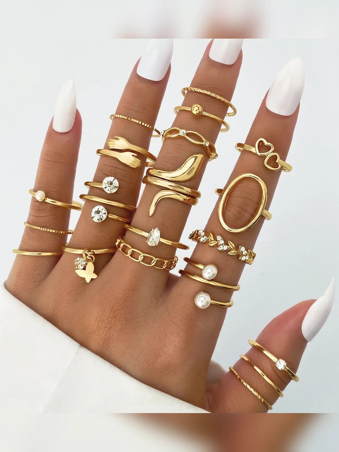 Women's 20-piece ring set with pearl, wheat and cable knit design