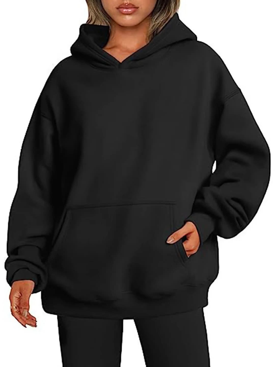 Women's oversized hoodie, long sleeve, mid-length, loose fit, polyester, autumn