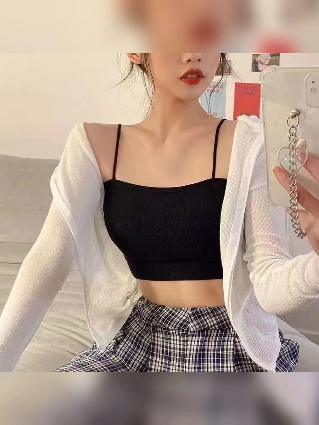 Women's summer strap top, slim fit, solid colour, with built-in bra, open back, for layering or outerwear