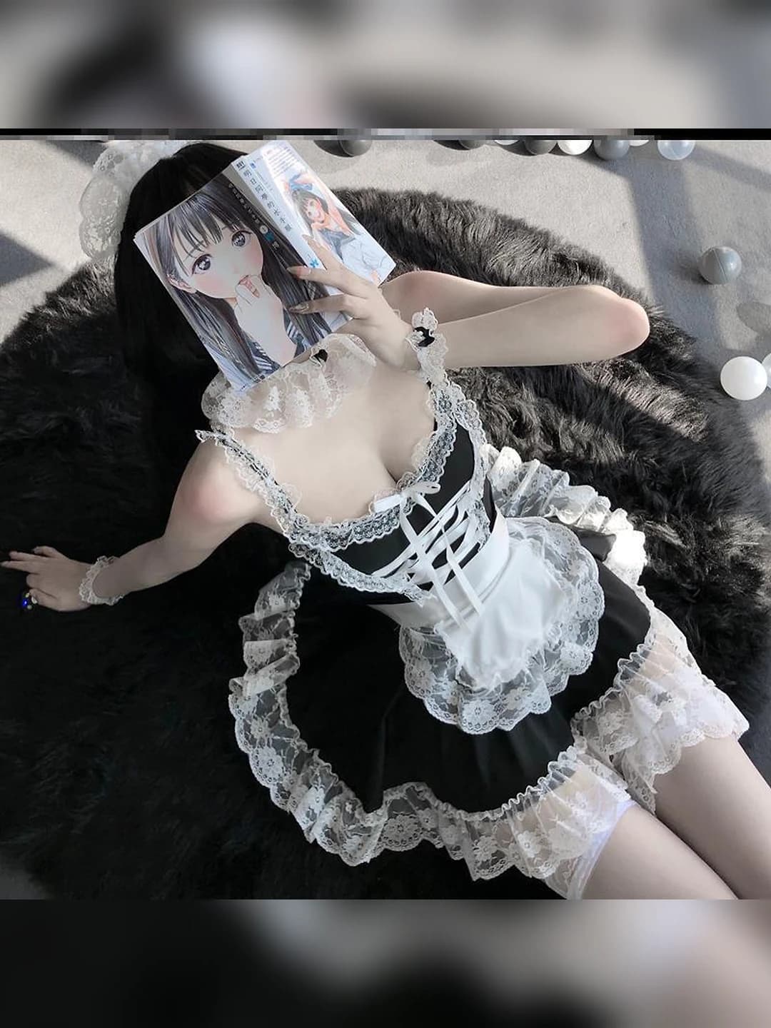 Женский комплект нижнего белья в стиле горничной с кружевом и пижамой (cosplay костюм)