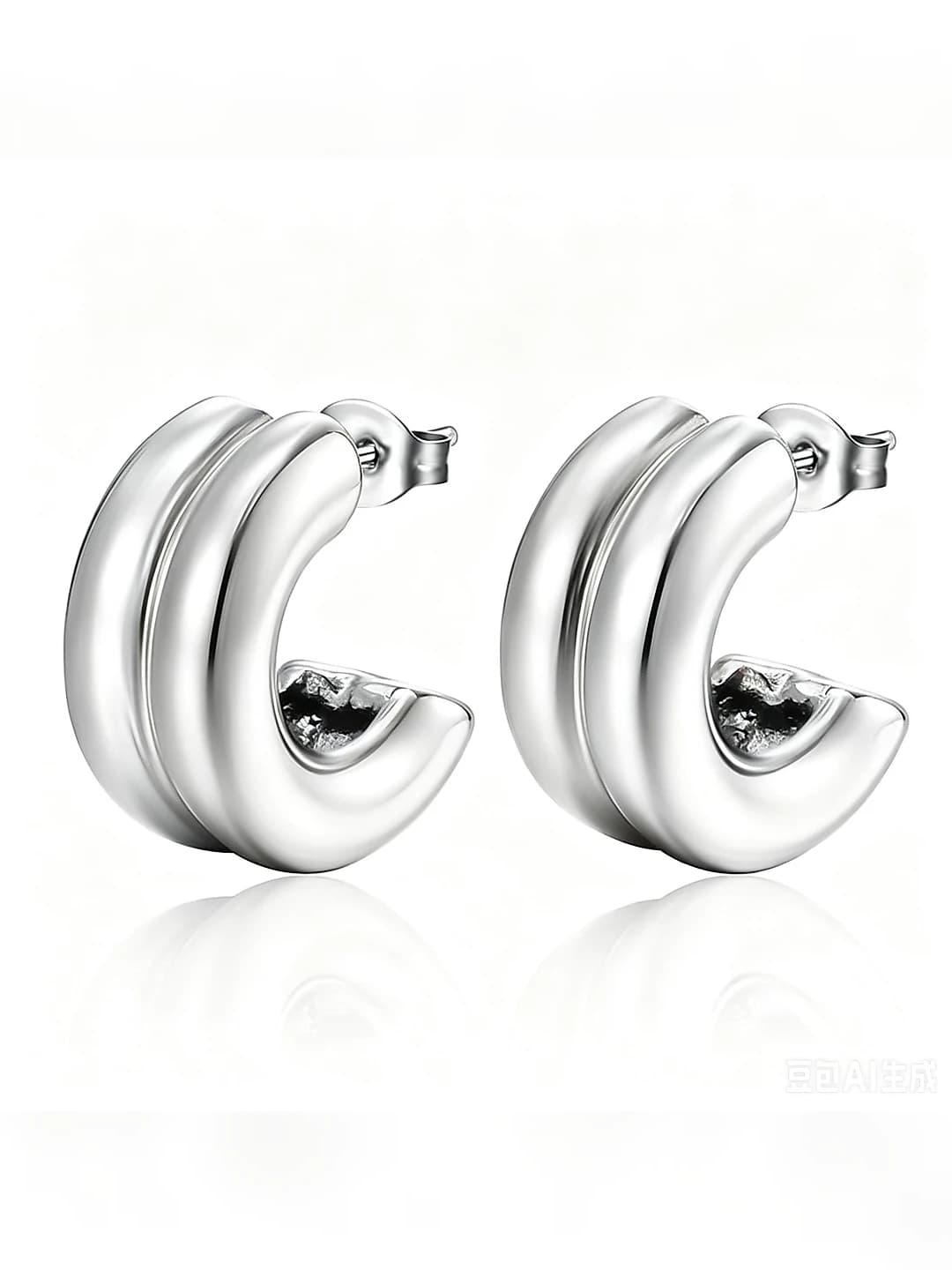 Cast C-shape steel color earrings MS-055