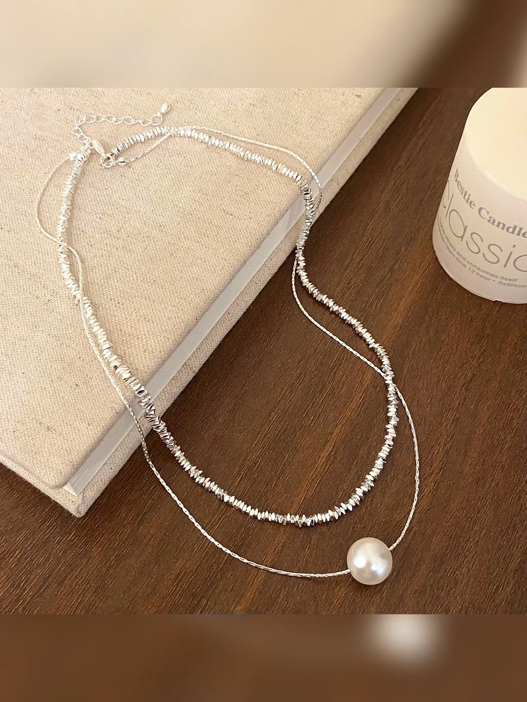 B-590 Fine silver Pearl Double layer chain