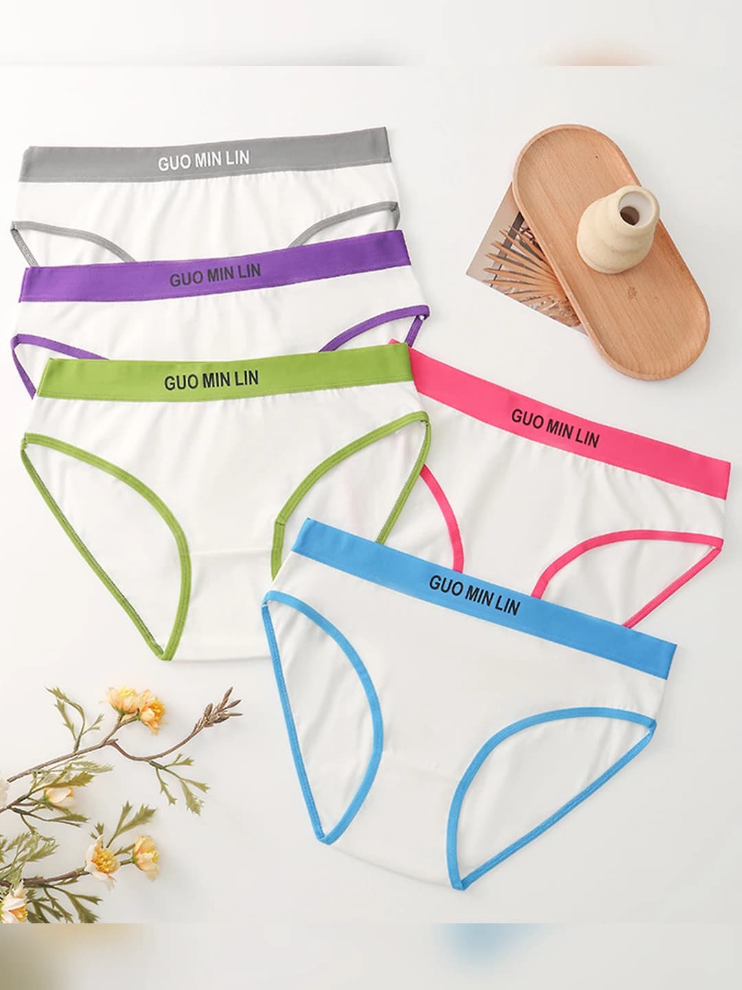 Women's cotton briefs, mid-waist, breathable, sports style, letter pattern