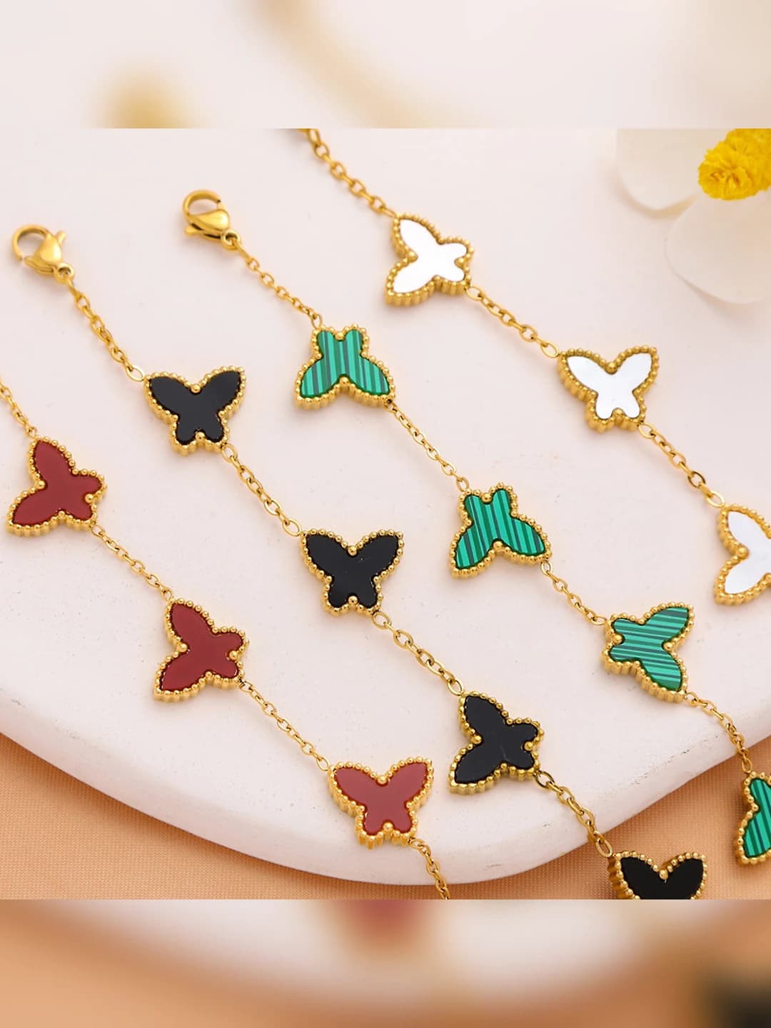 Korean style 18k gold plated titanium steel butterfly design element bracelet for couples