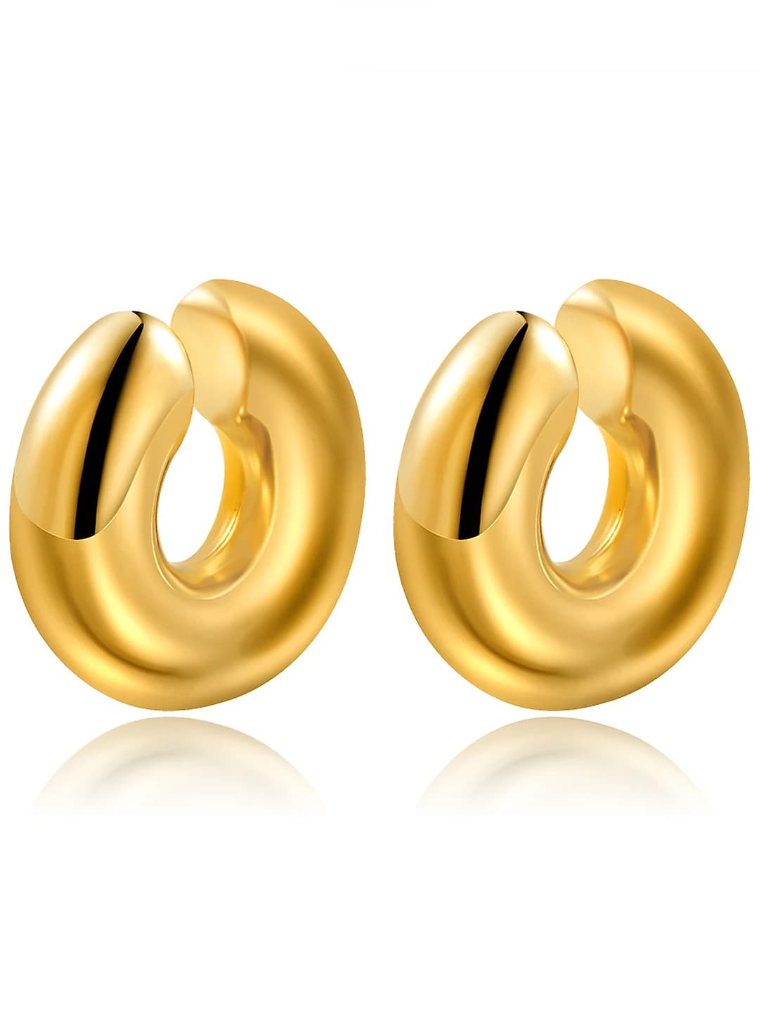 Women's hollow titanium steel ear clips with geometric shape in retro style