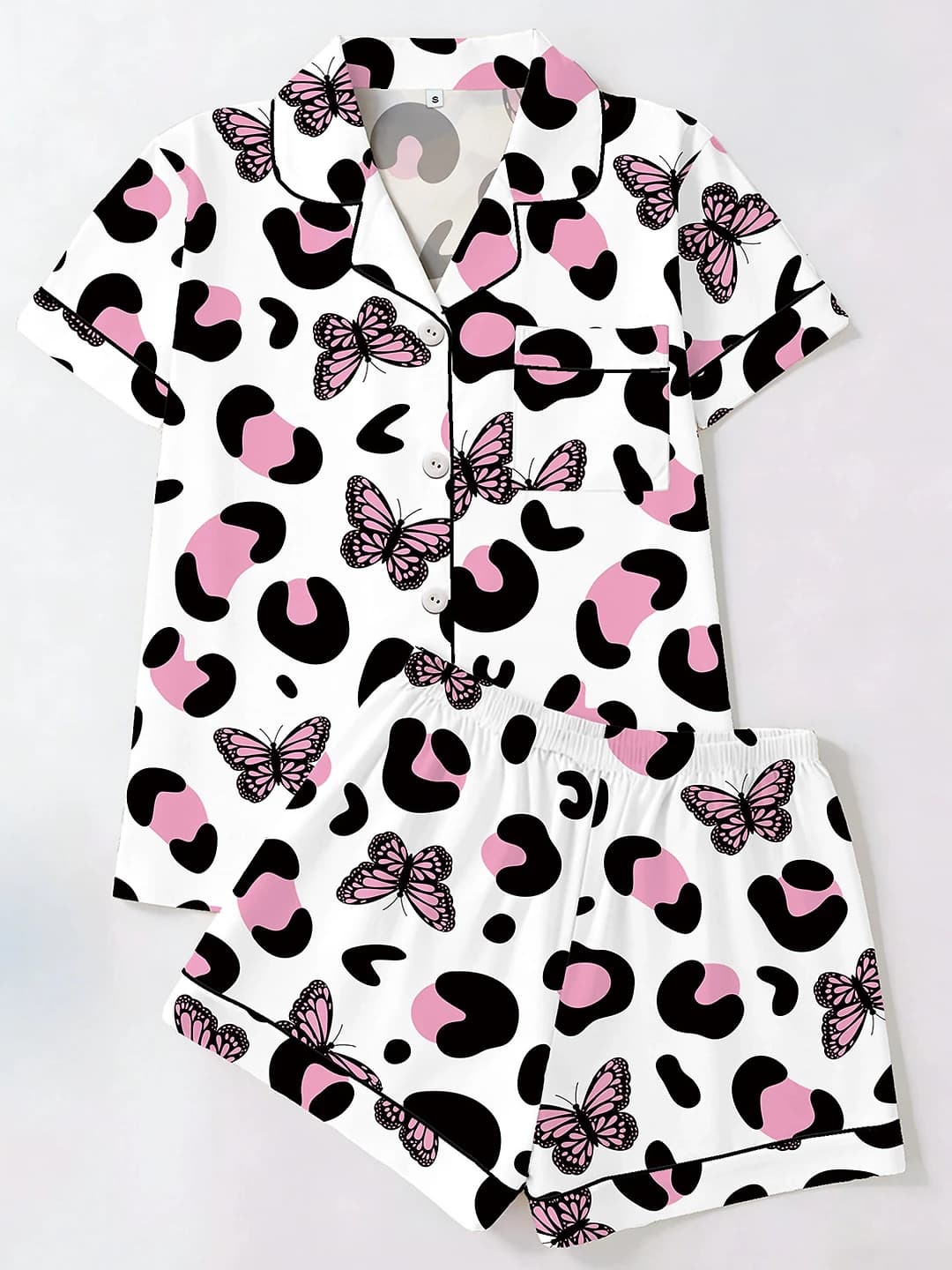 Women's printed pajama set: thin cardigan with short sleeve and shorts, all-season
