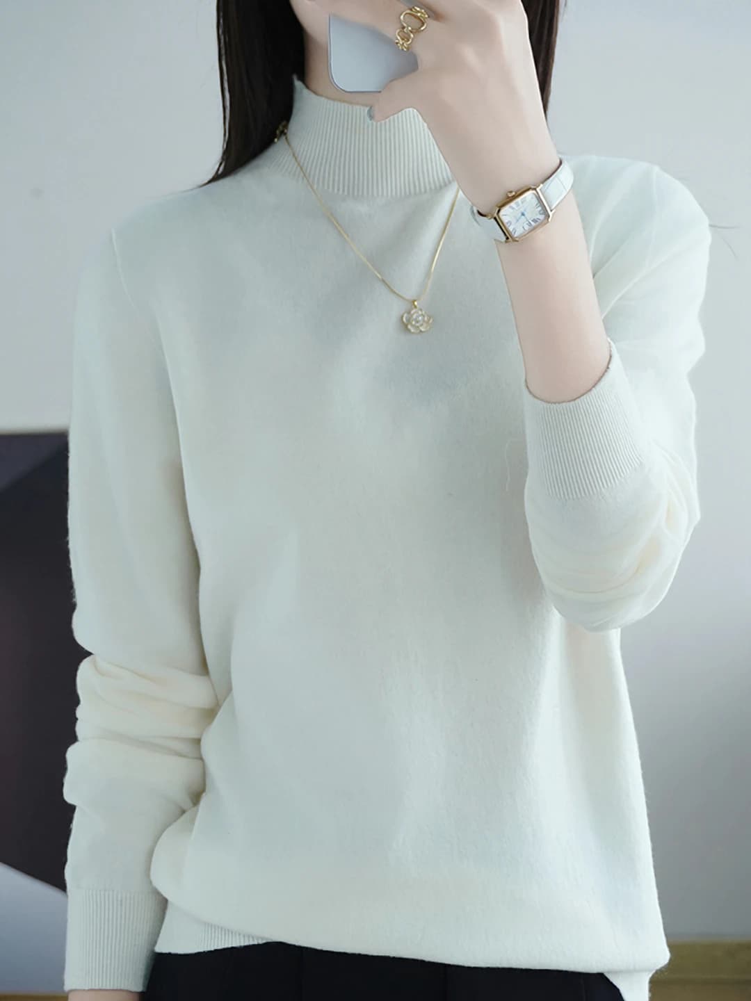Women's 2026 autumn-winter sweater with mock neck, long sleeve, loose fit