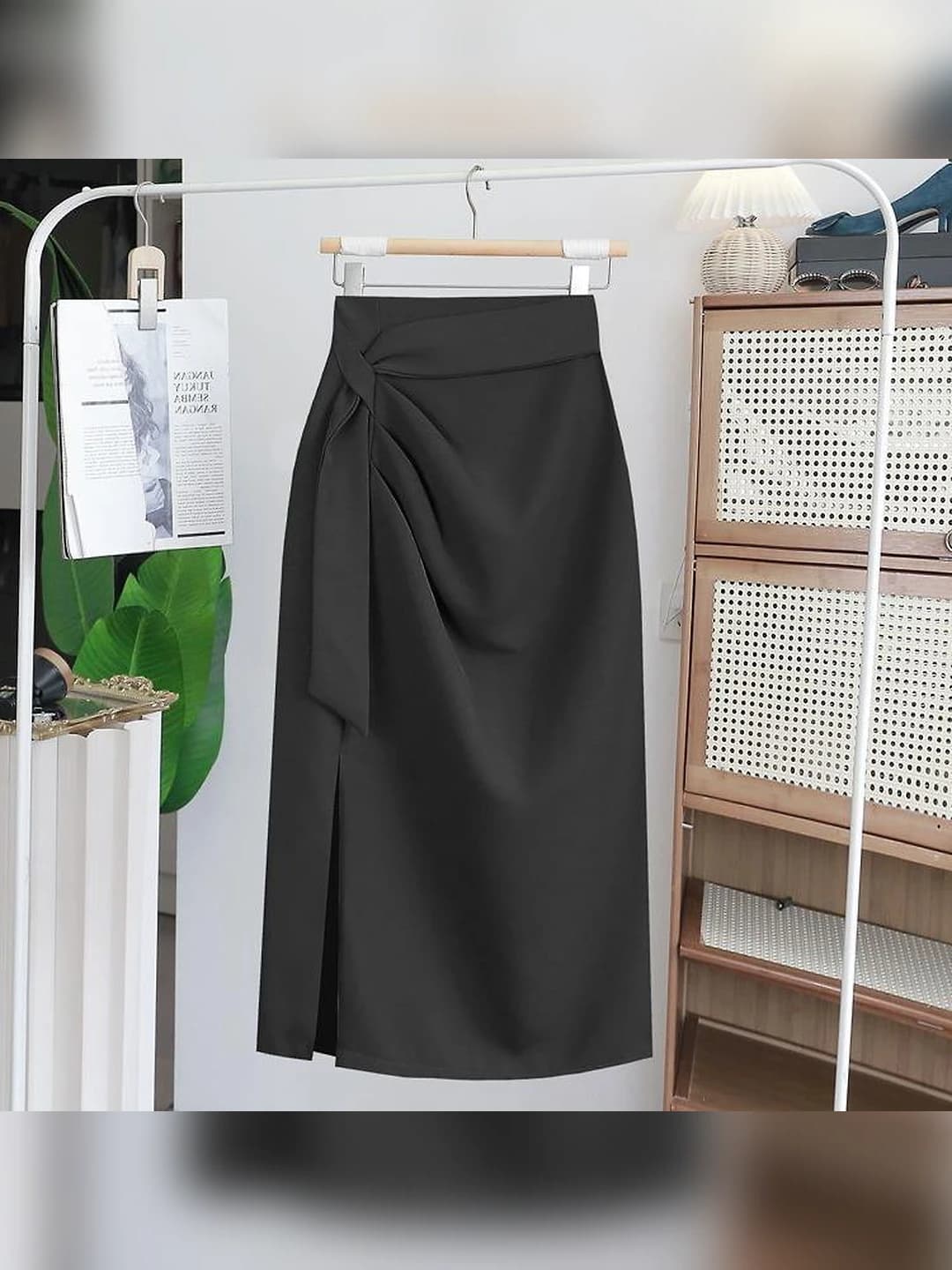 Women's summer high-waist A-line midi skirt, casual style, irregular cut