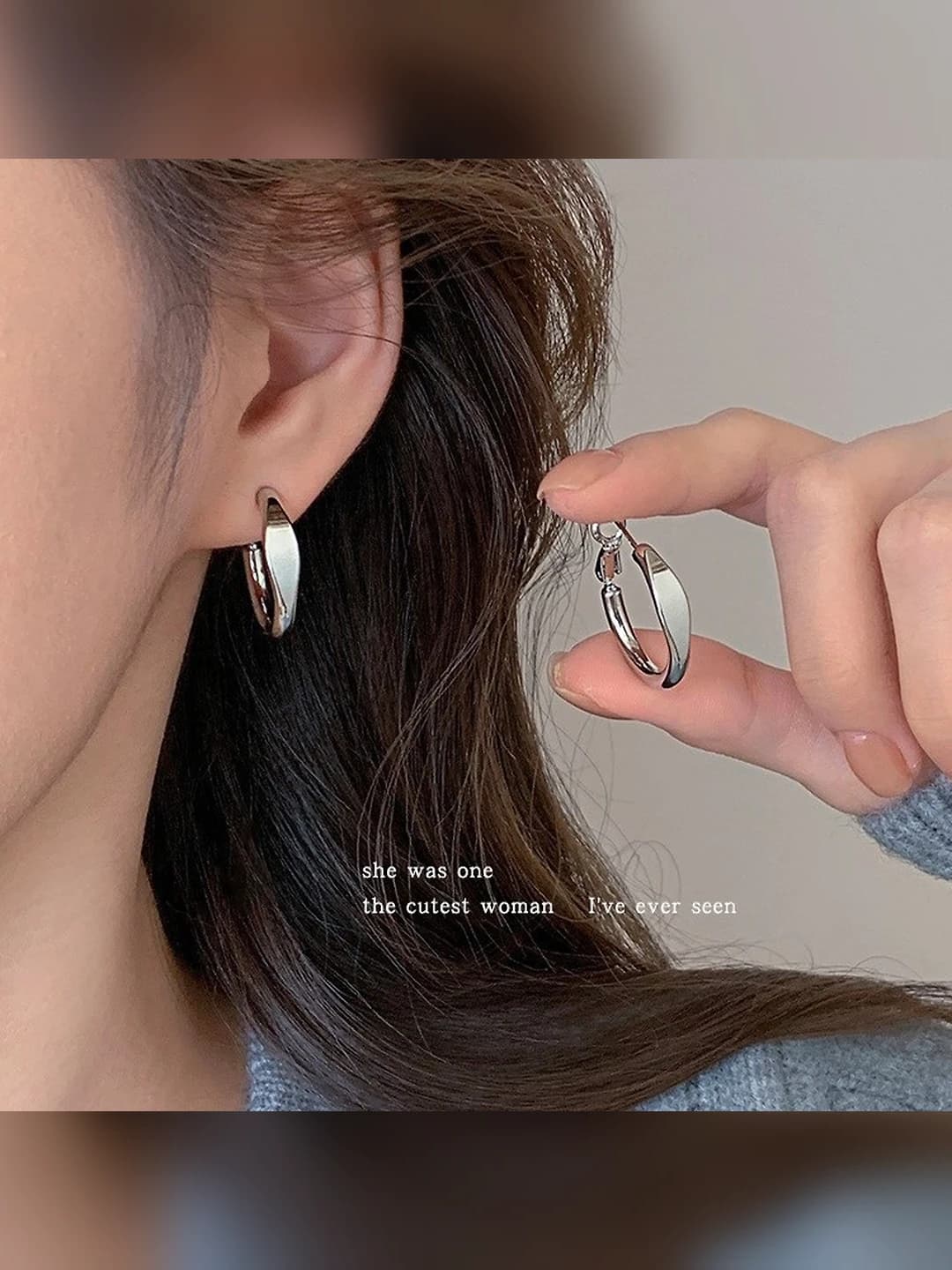 Women's 2026 geometric hoop earrings with unique design, black, Korean style