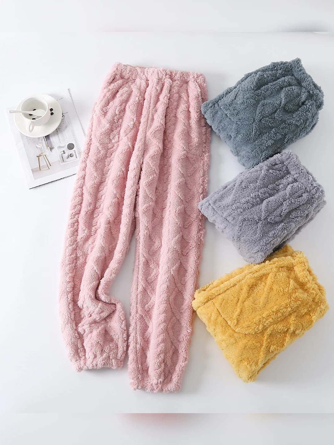 Women's coral fleece thickened loose fit pajama pants, warm, casual, winter