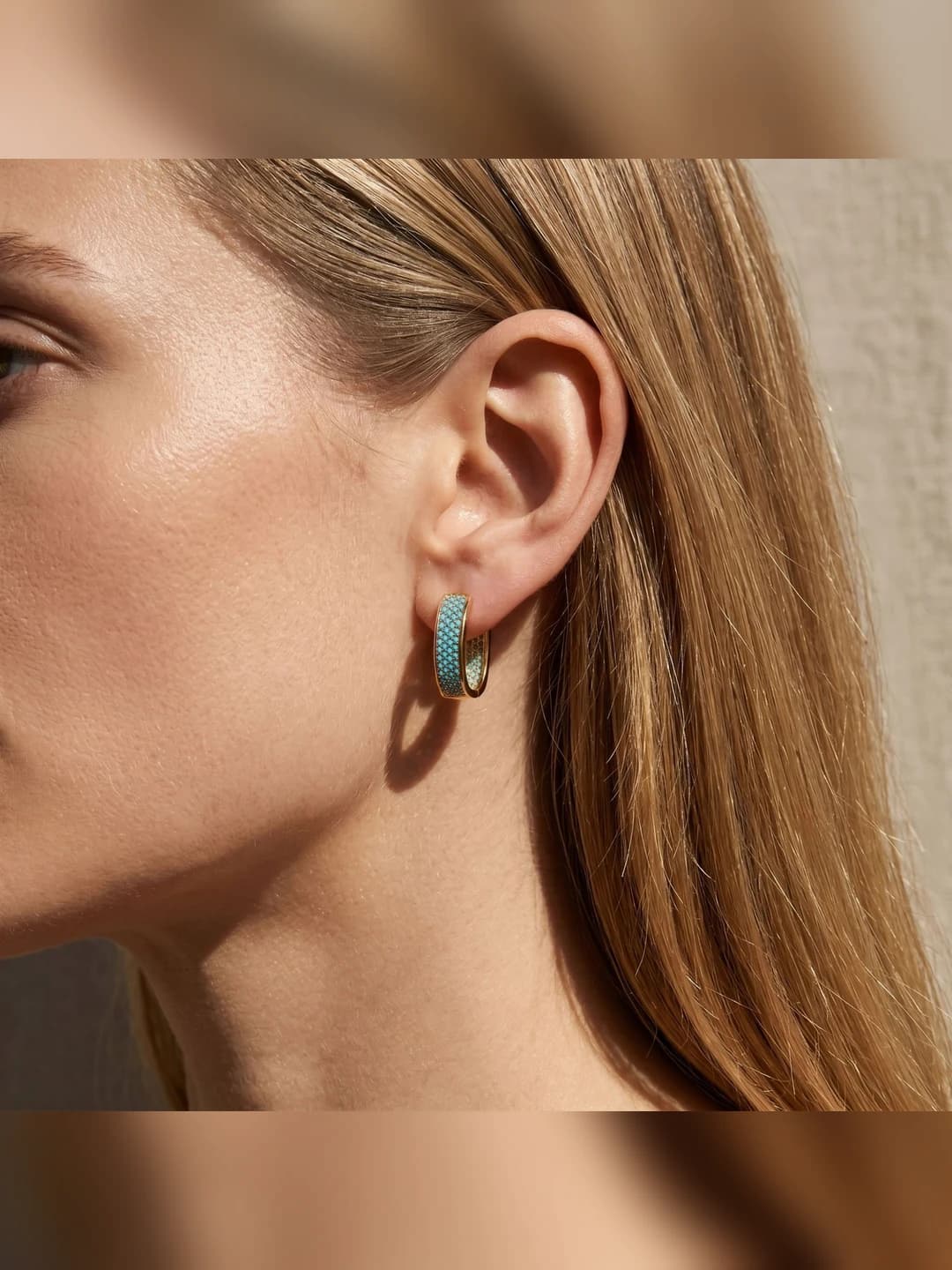 Women's square turquoise stud earrings, copper, heart shape, geometric design element, light luxury style, unique design