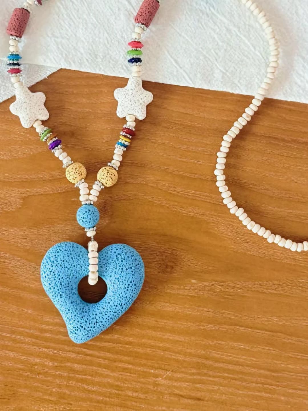 12# Blue Heart Bead Necklace
