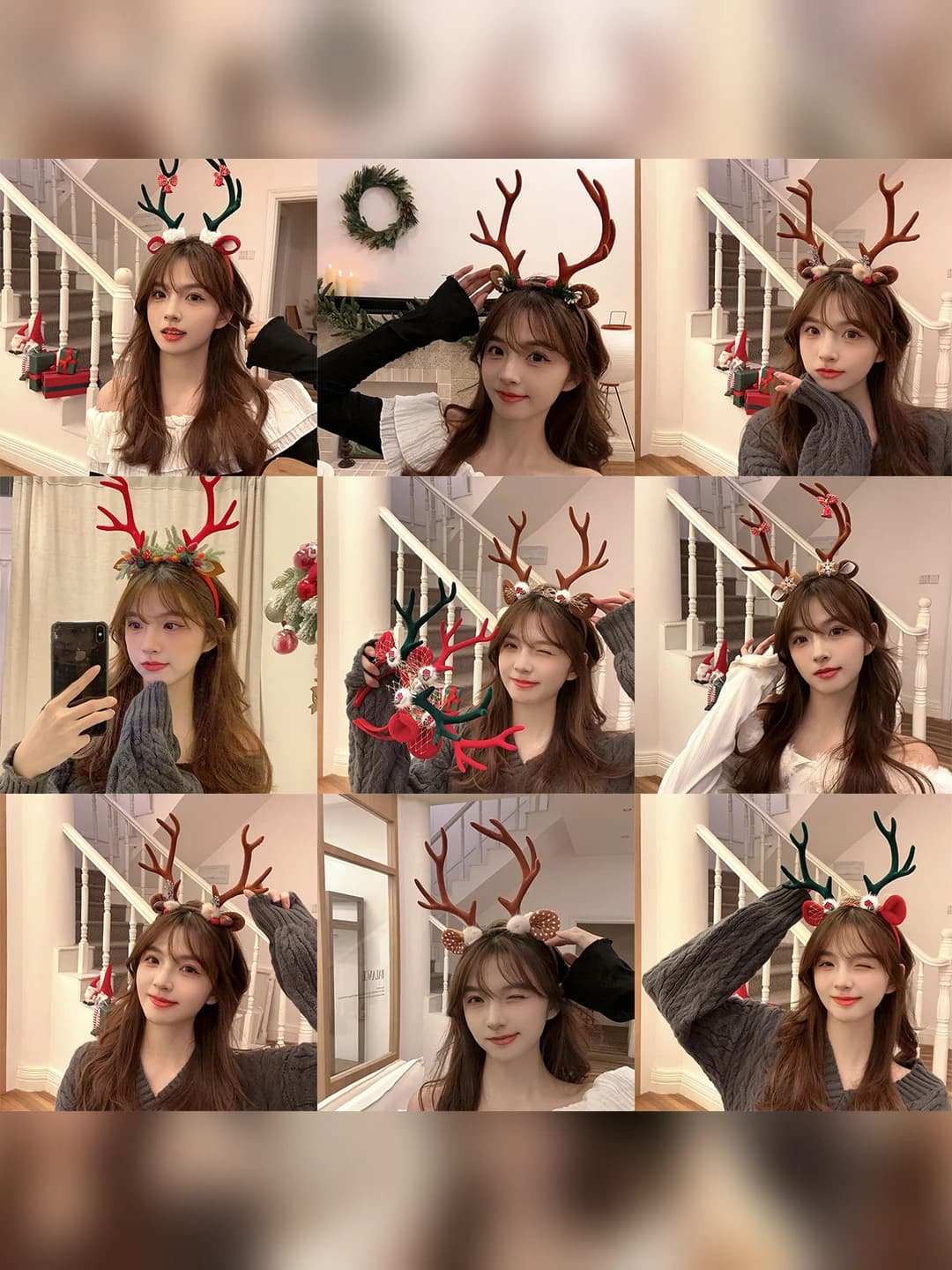 Women's Christmas reindeer antler headband with snowflakes and bells, autumn-winter