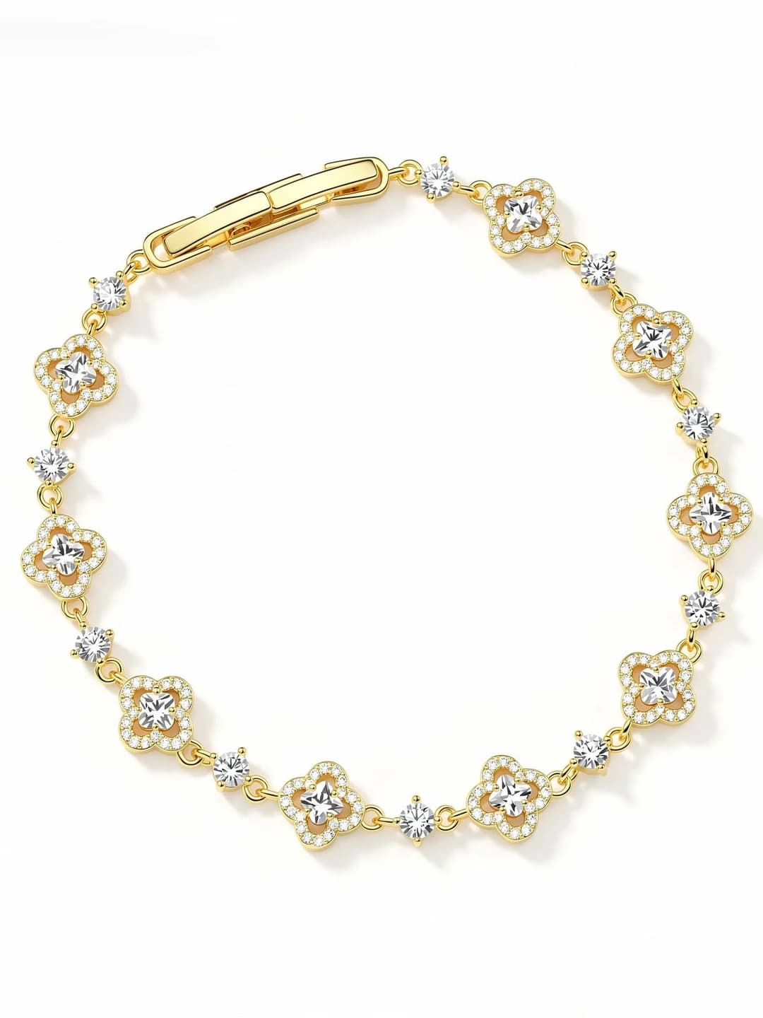 Women's full pavé zirconia four-leaf clover bracelet, light luxury style, modern design