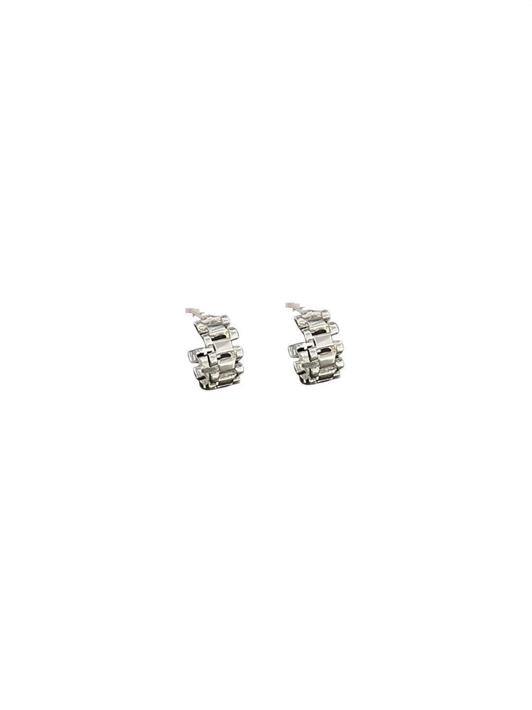 Women's geometric hoop earrings with 925 silver post, electroplated finish, Korean style