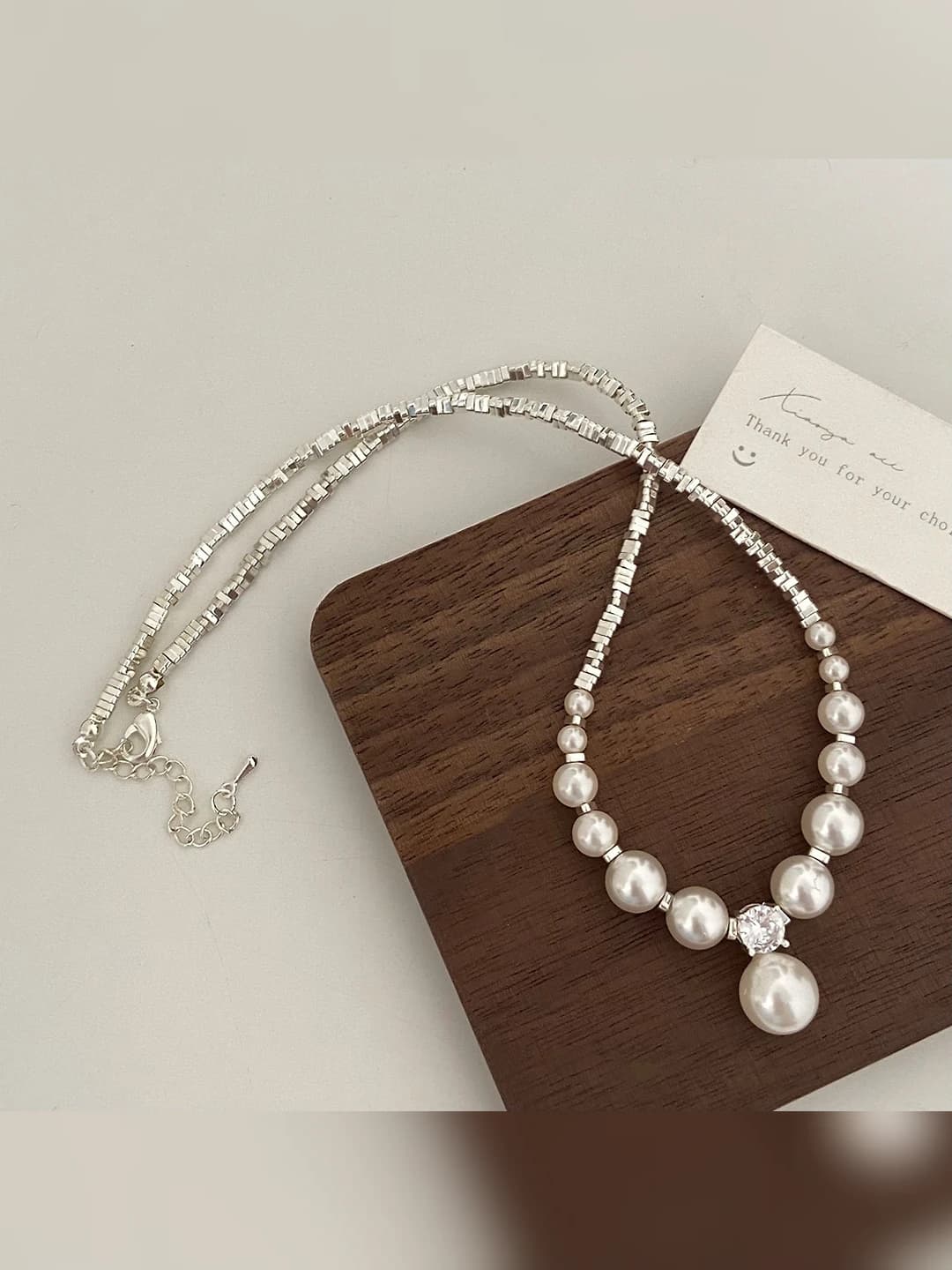 Crushed silver Swarovski pearl necklace B-182