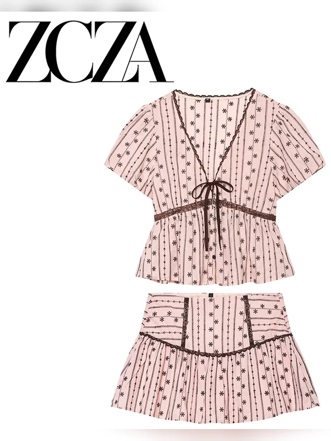 Women's summer set with short sleeve t-shirt and knee-length shorts, embroidered, polyester