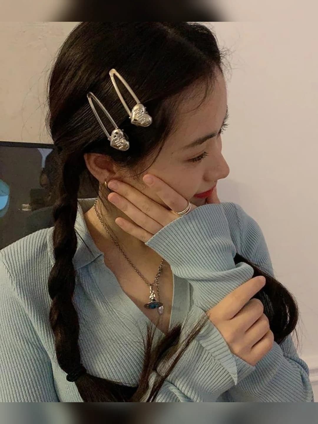 Women's silver hair clips: for bangs and side, made of alloy, electroplated, bow design element, Korean-Japanese style