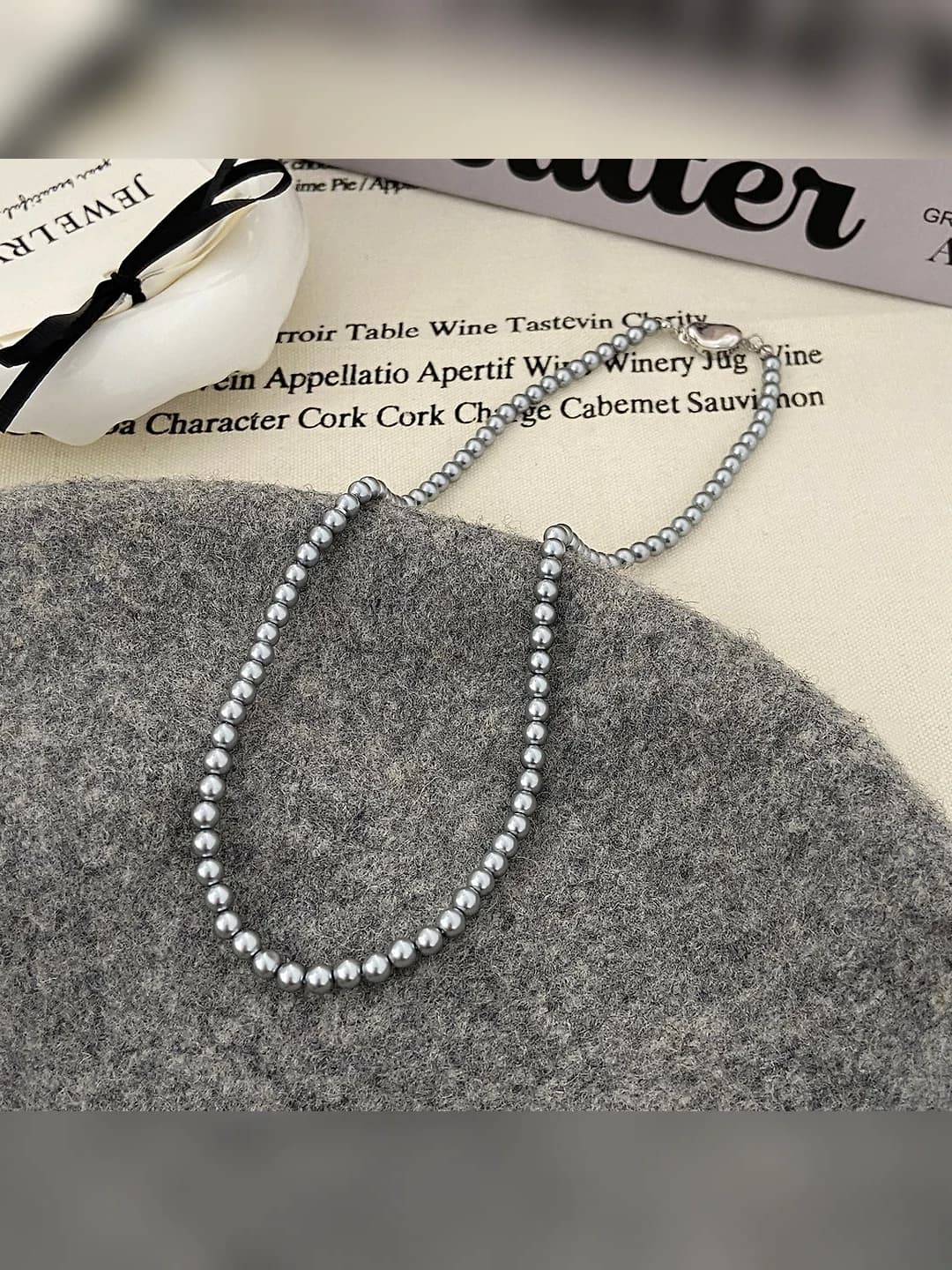4mm grey Swarovski pearl ingot clasp necklace B-232