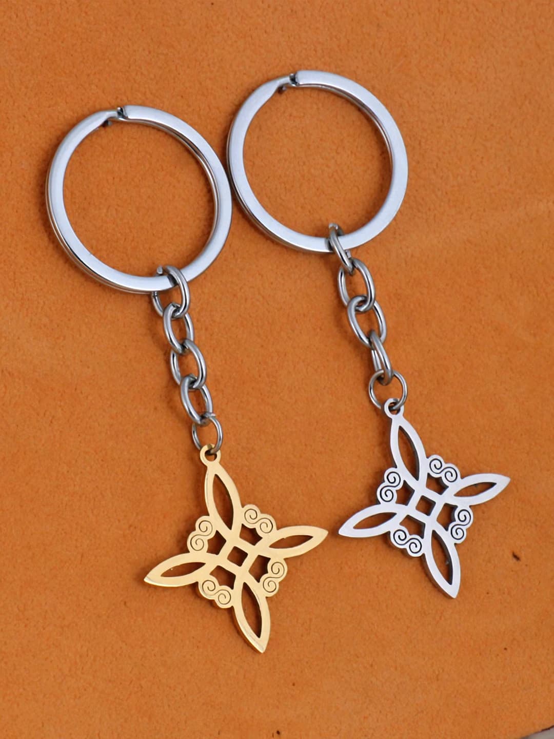European style titanium steel keychain with cross and Celtic knot