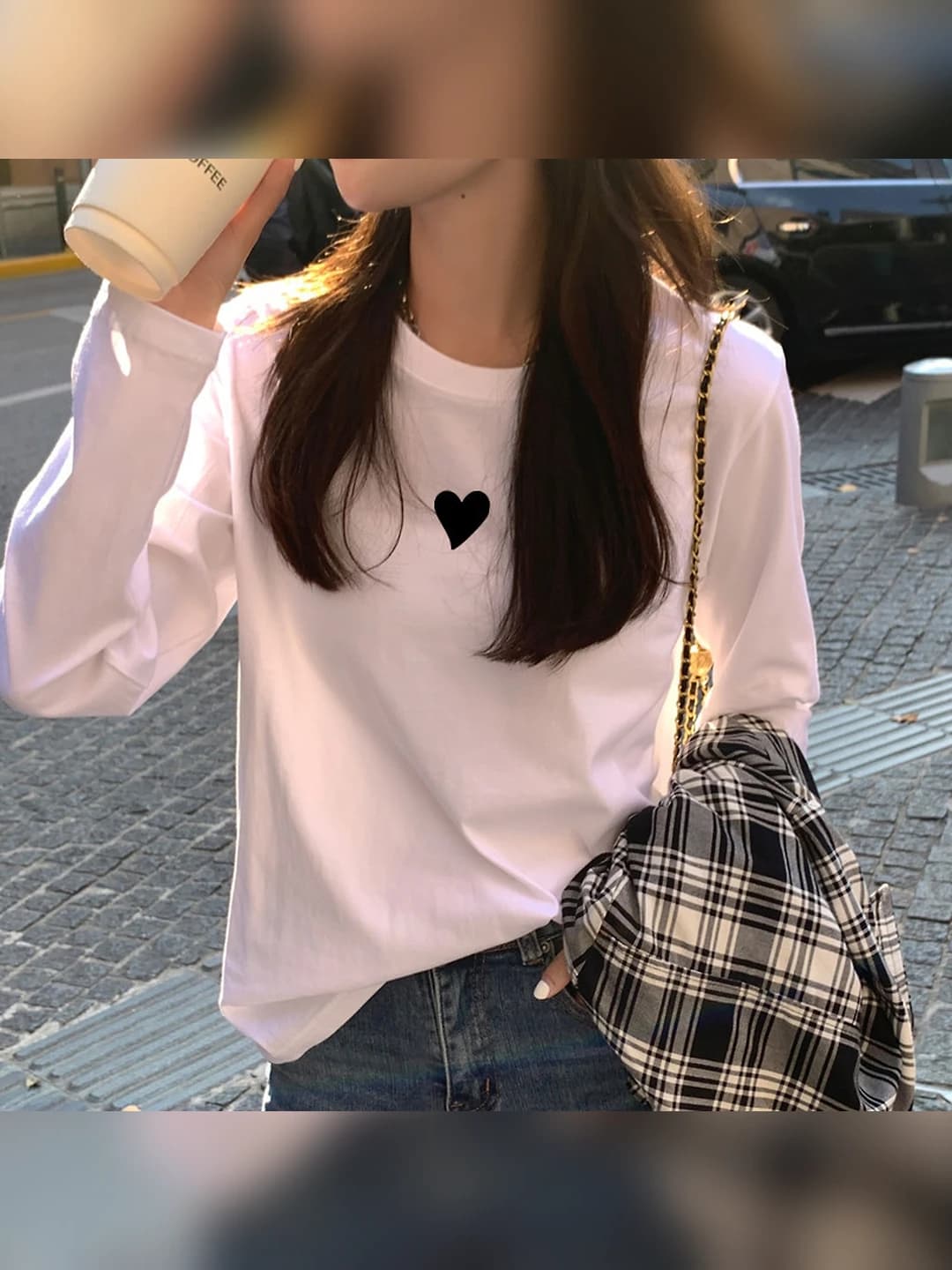 Women's autumn long sleeve t-shirt with crew neck, loose fit and printed pattern