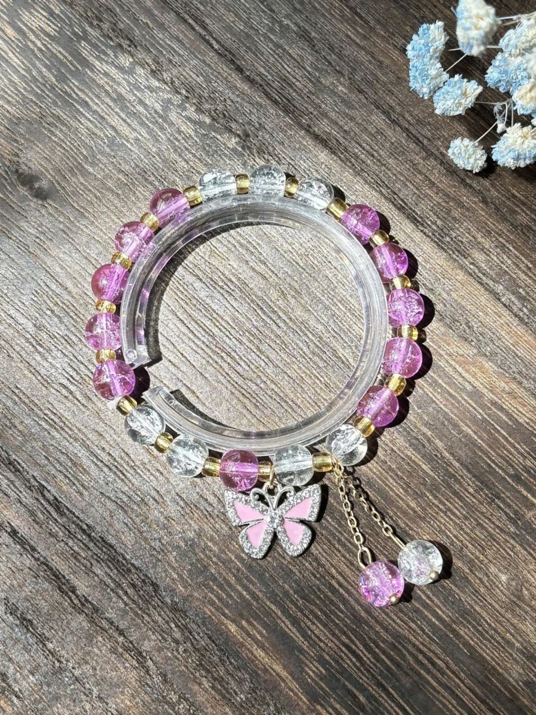 Crystal diamond butterfly dark purple bracelet