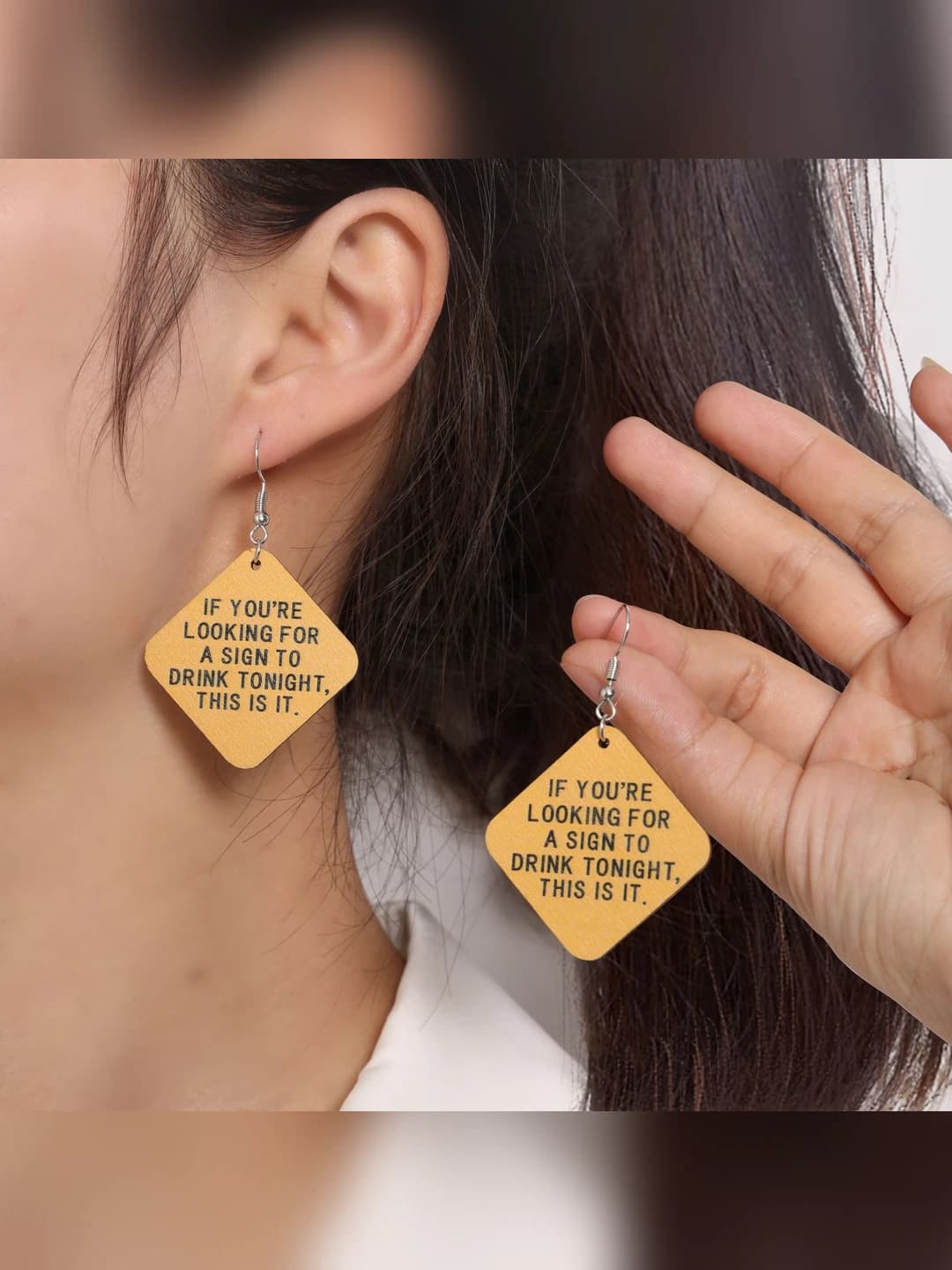 Women's retro style wooden drop earrings with English letter engraving