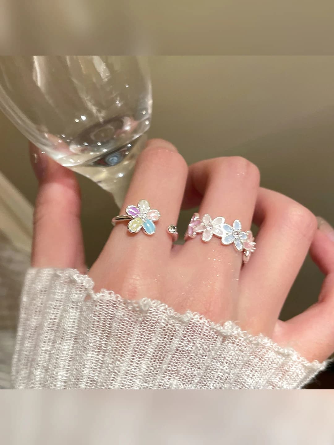 Flower adjustable ring for women, copper, electroplating, design element: ring, style: light luxury