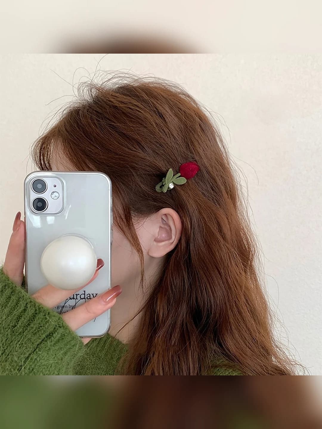 Women's autumn-winter velvet hair clip with tulip design element