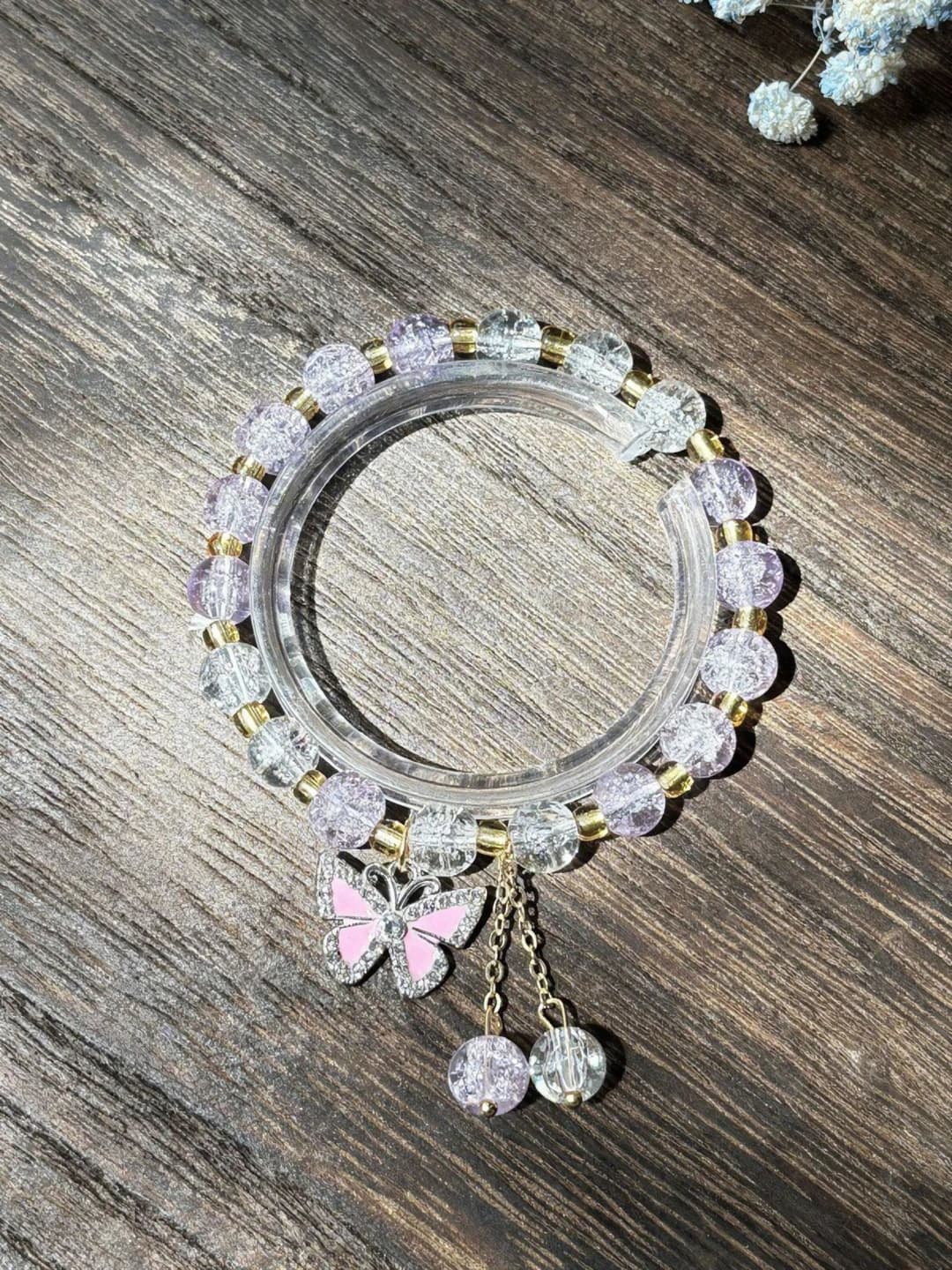 Kristal olmos kapalak och binafsha bracelet
