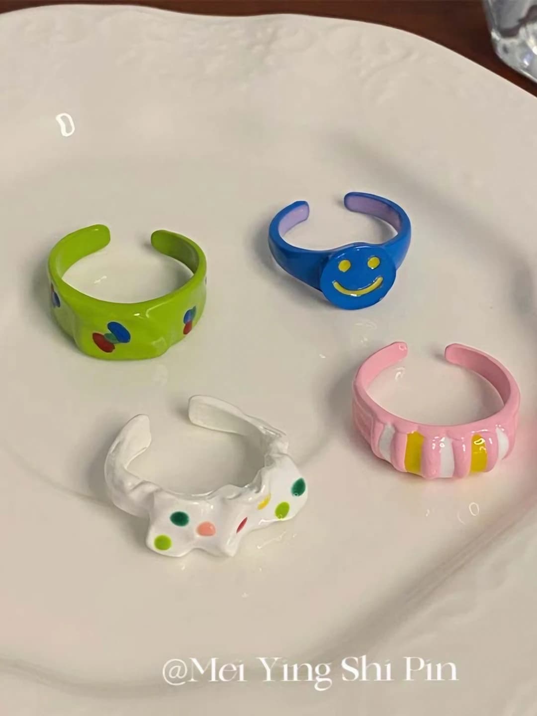 Women's colorful dopamine glazed smiley open ring, 2026