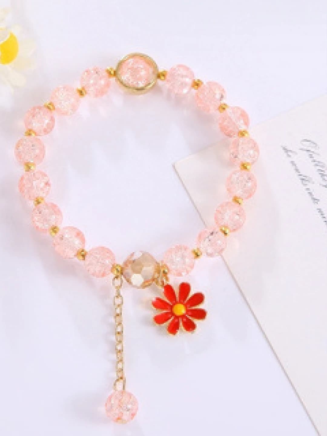 Pink bracelet red daisy bracelet