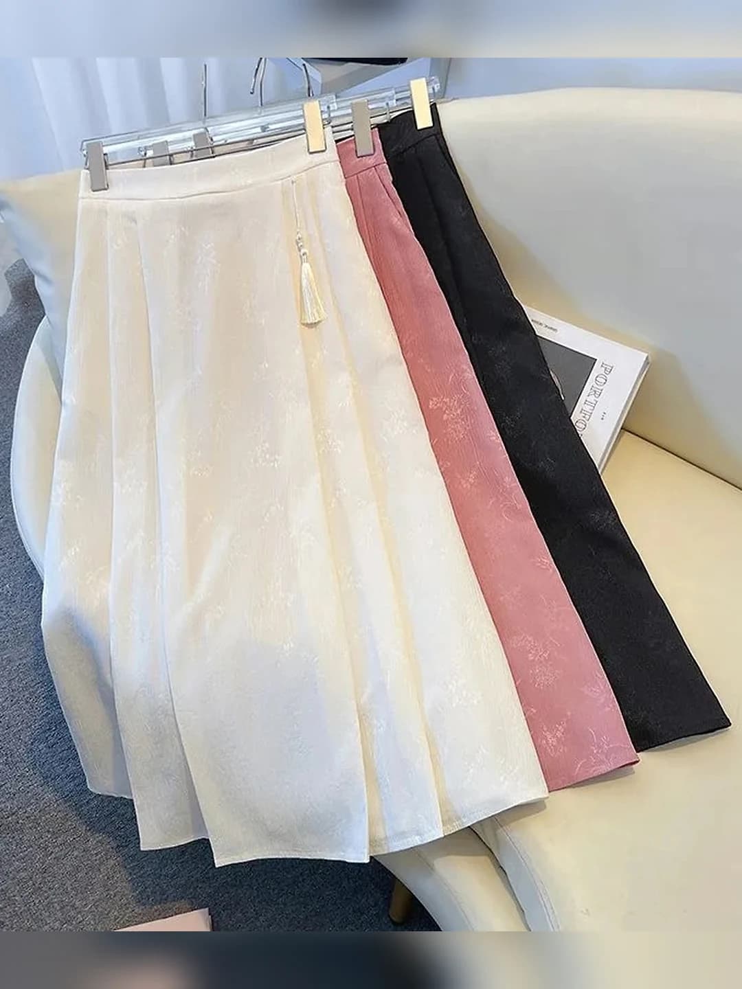 Women's high waist A-line skirt, mid-length, slimming, polyester fabric, summer