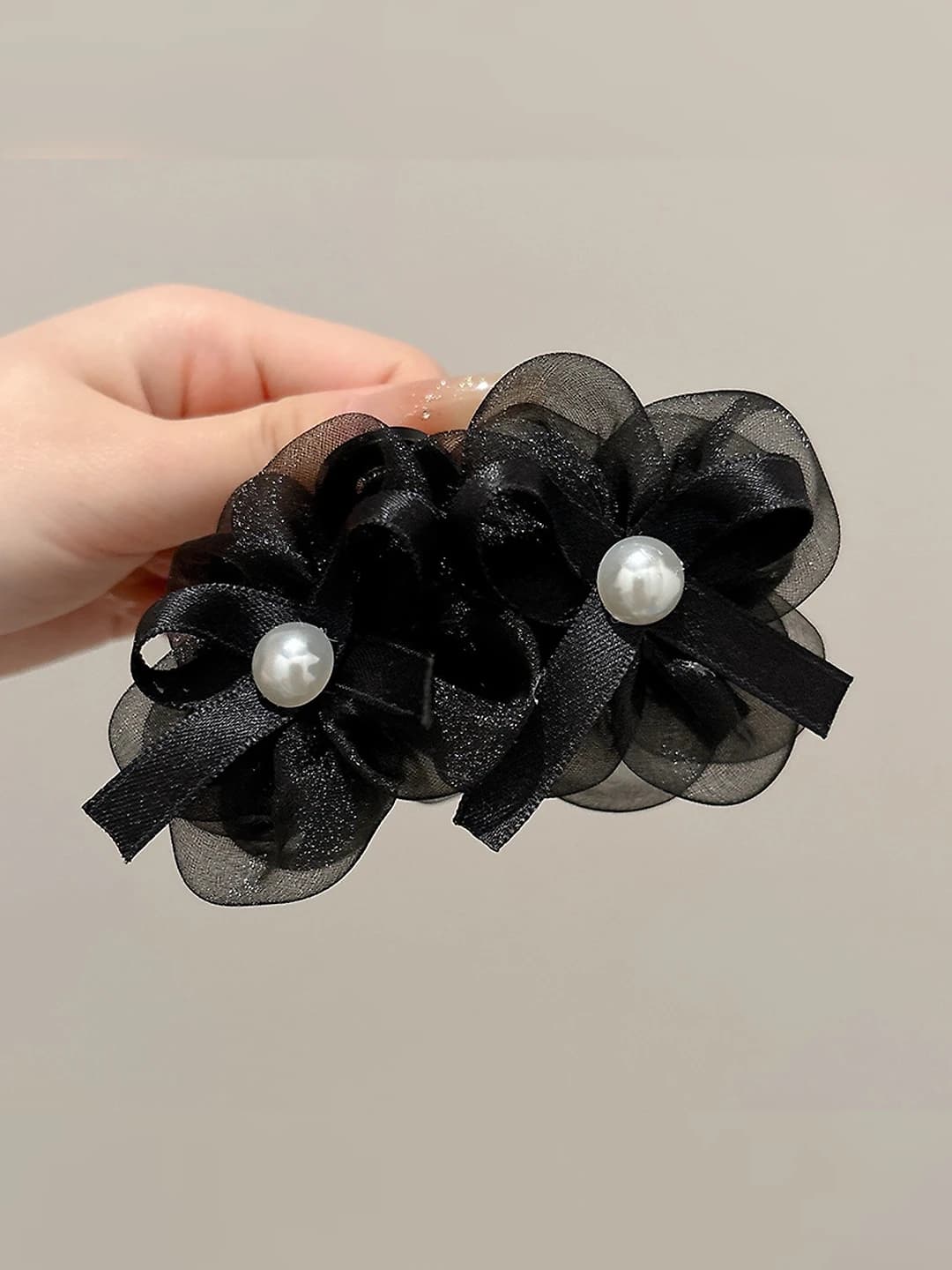1# Чёрный бант 4 цветка ~7*12cm
