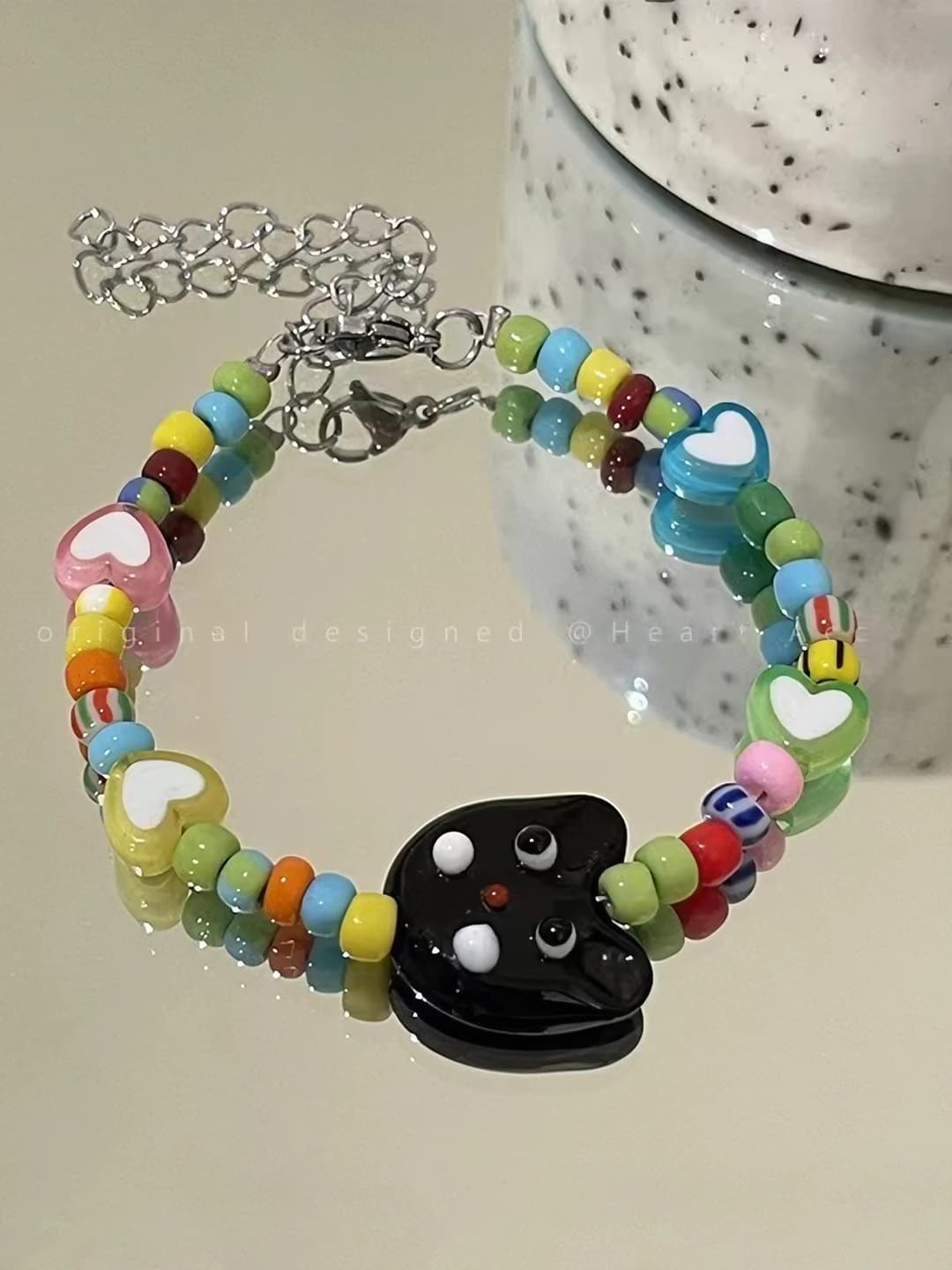 Black cat head beaded bracelet