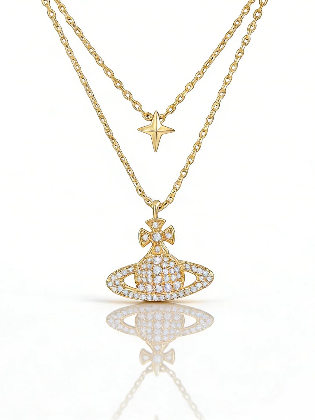 Women's Saturn-shaped full zircon clavicle chain, retro style, simple and trendy