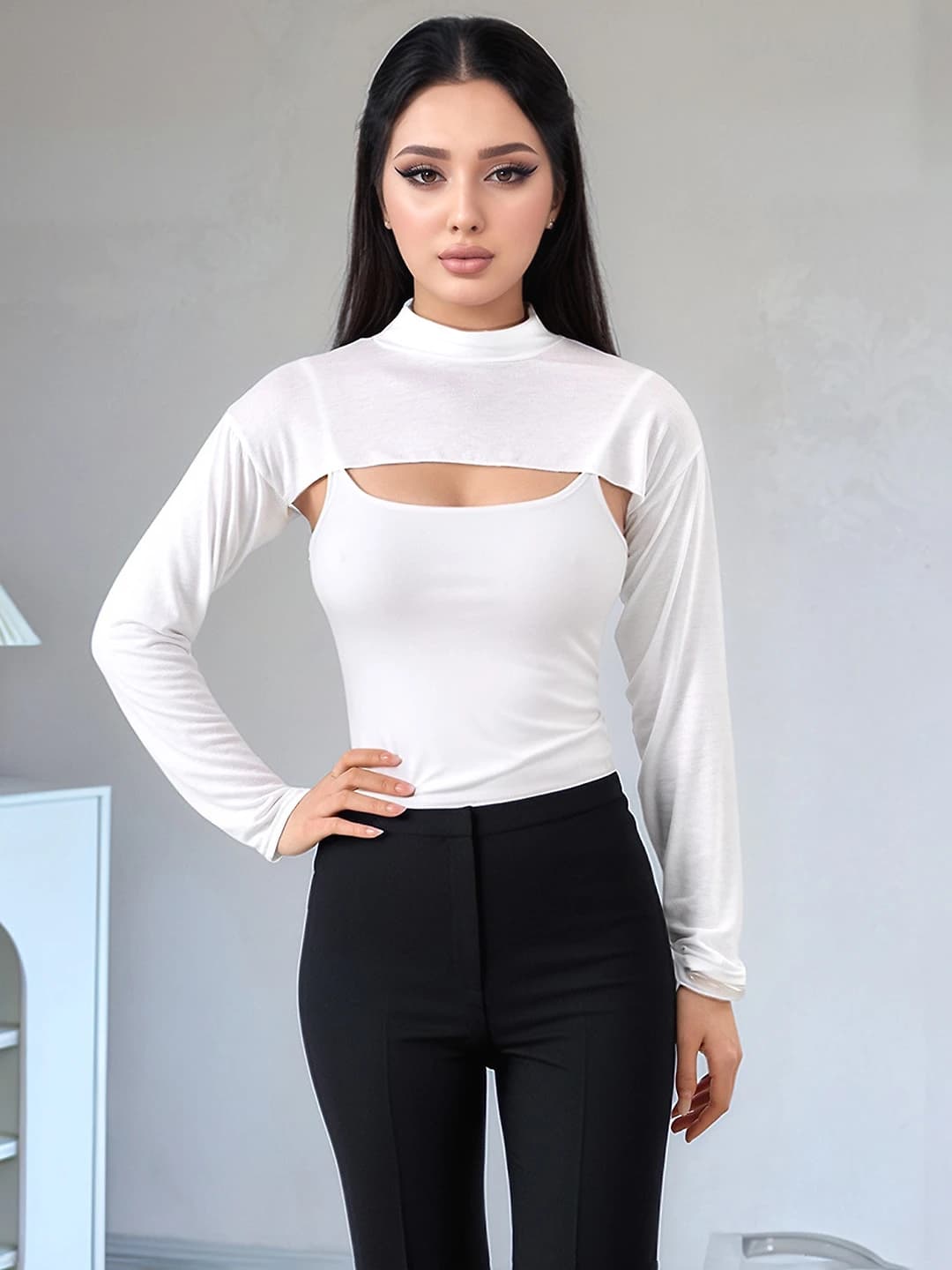 Women's mid-length long-sleeve base top, breathable, warm, 21%–30% cotton, sweet style
