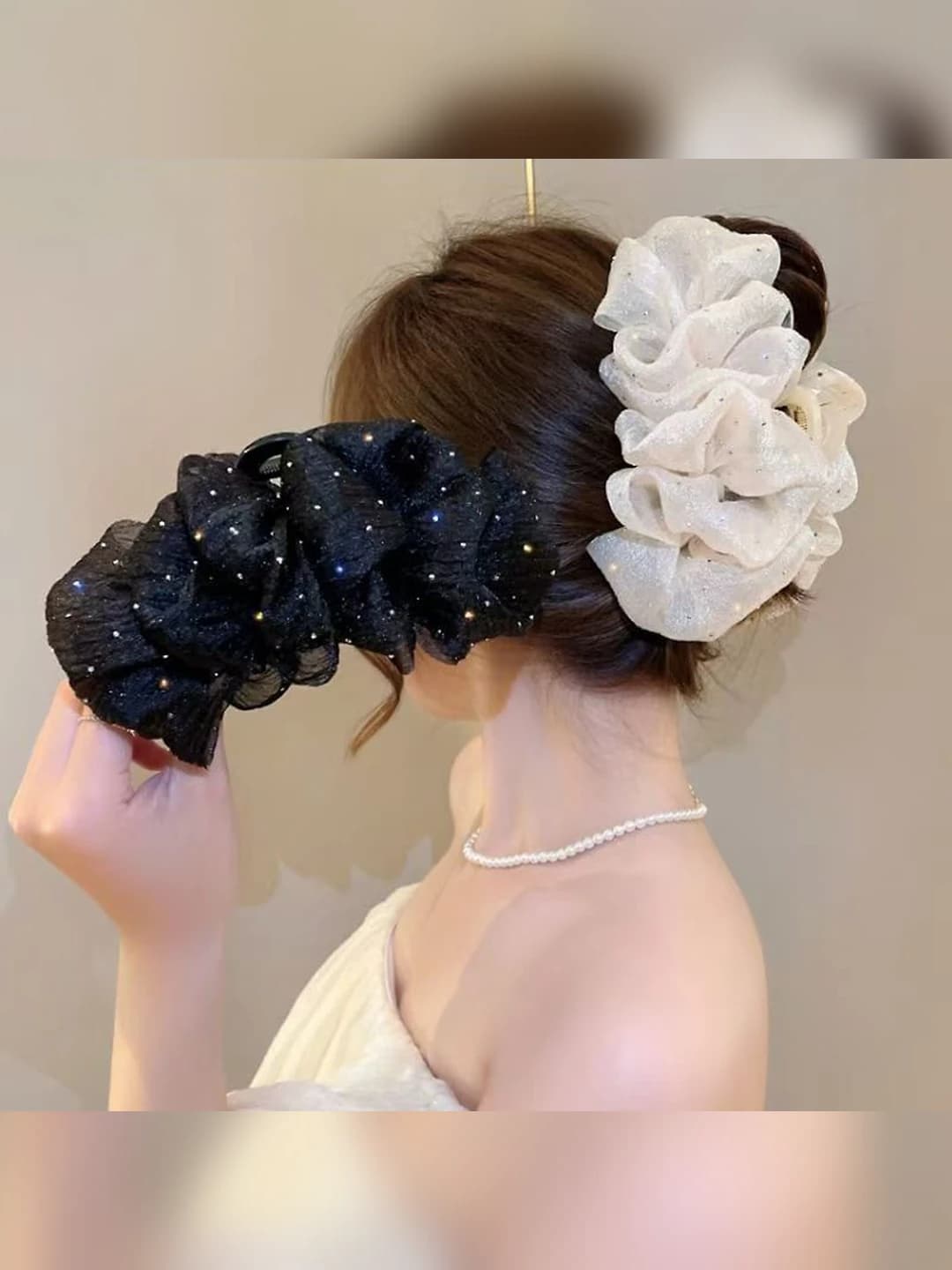 Women's hair clips and combs: 2026 new model, fashion commute style, handmade, tulle material, with large bow