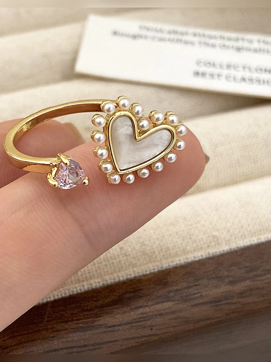 C-328 Gold pink zircon pearl ring