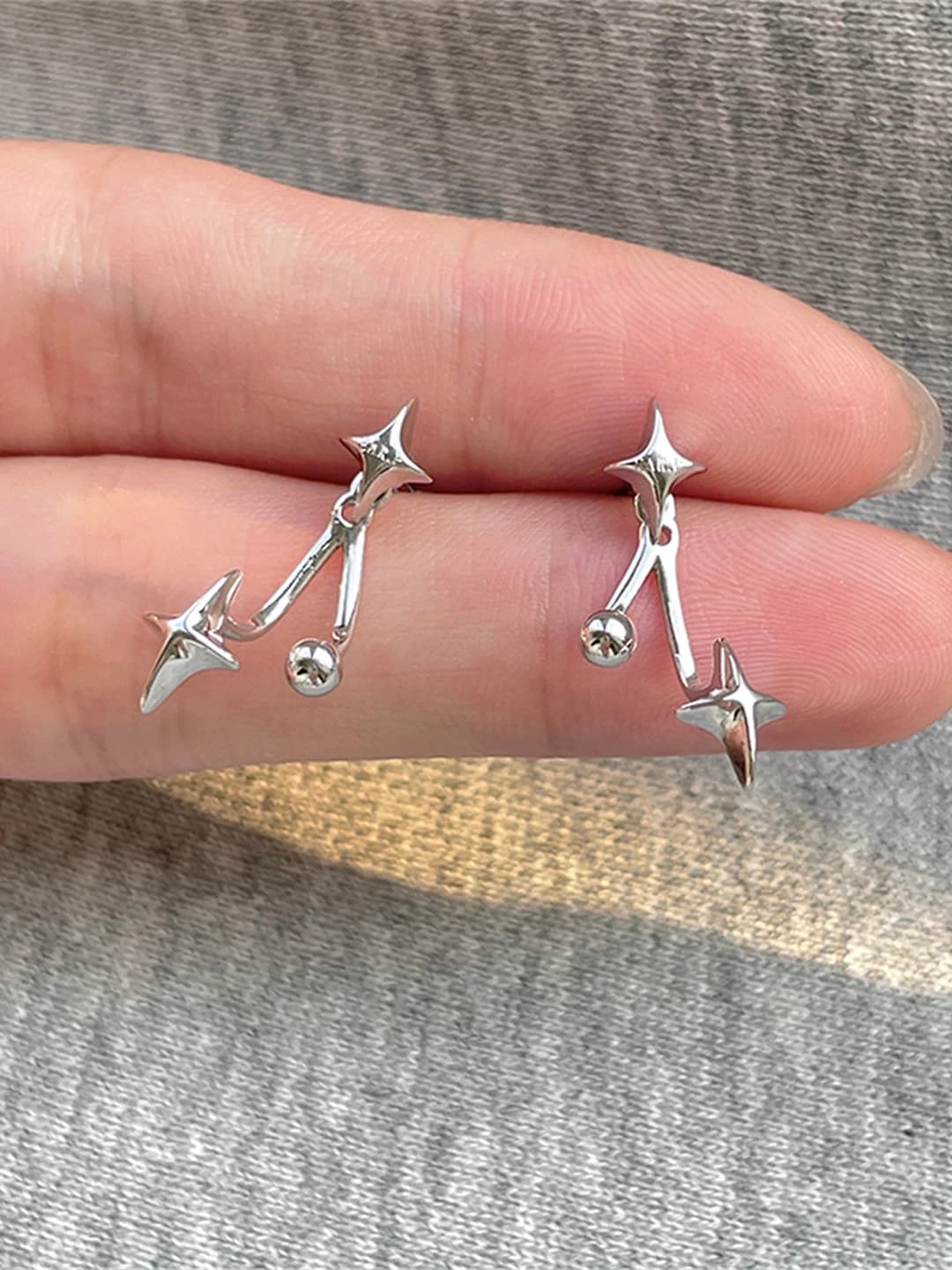 Silver star stud, pair