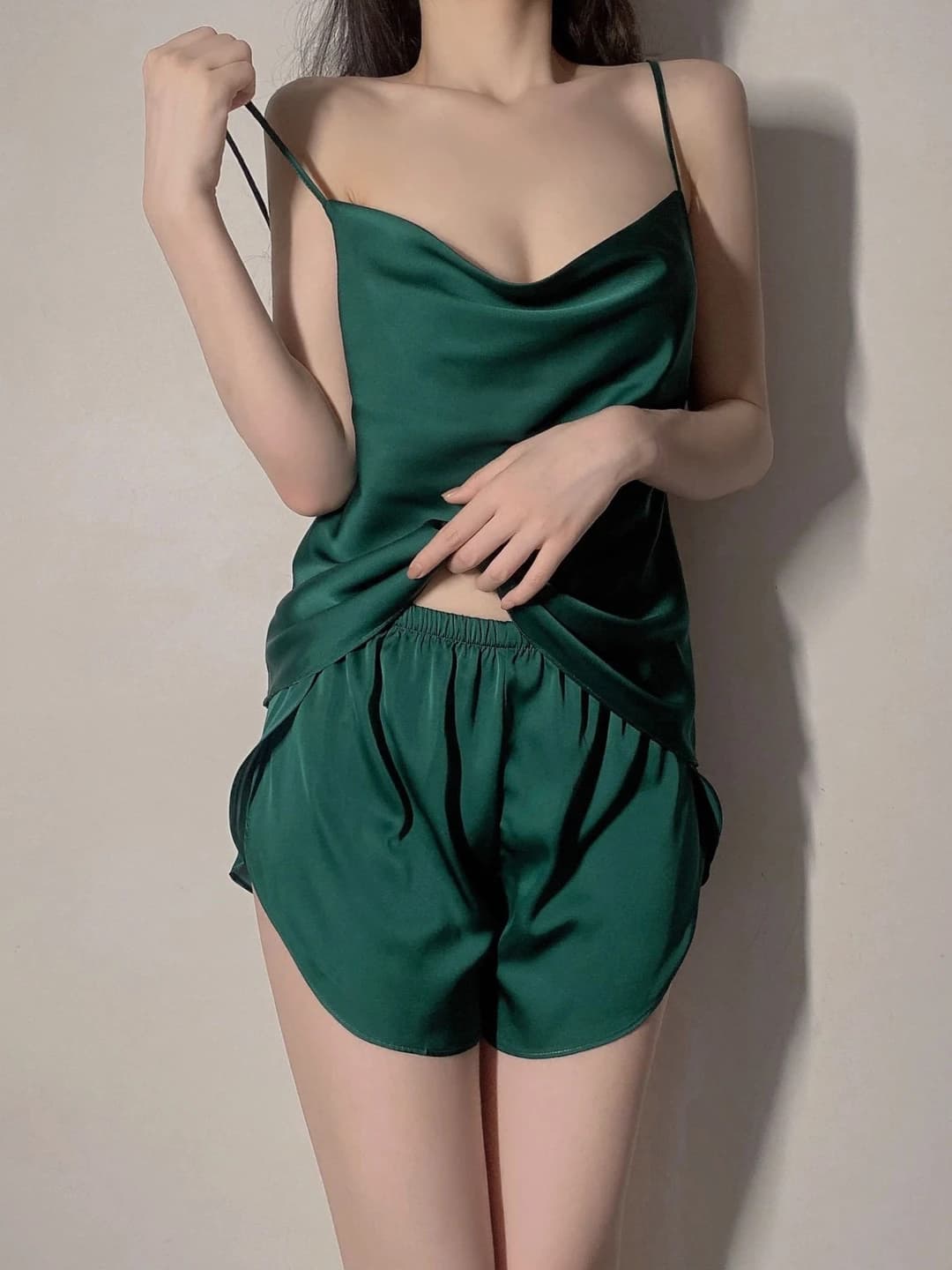 Satin silk set - Dark green, drape