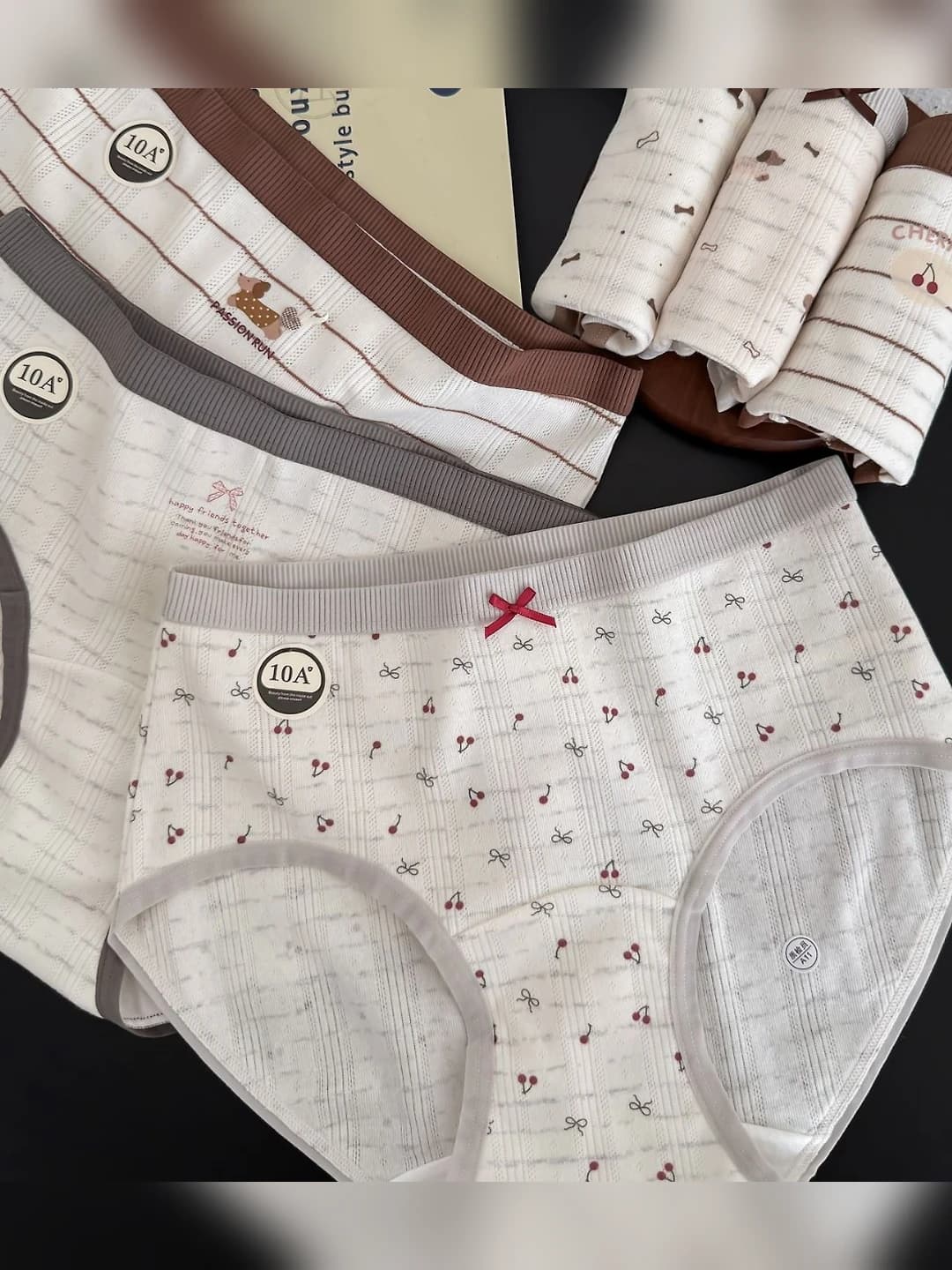 Women's pure cotton briefs, breathable, antibacterial, striped and checked, all-season