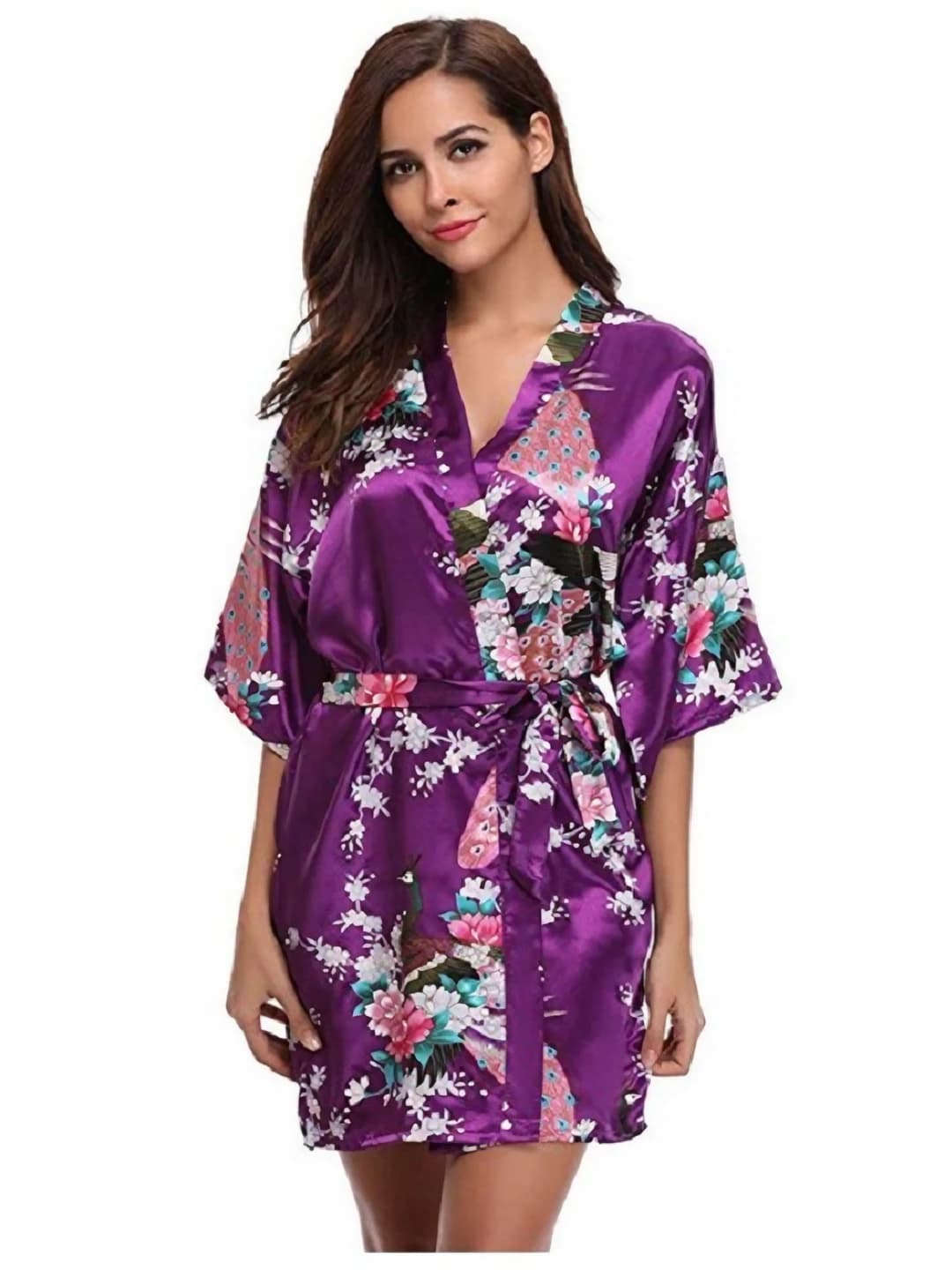 Women's printed satin house robe, polyester fabric, plus size