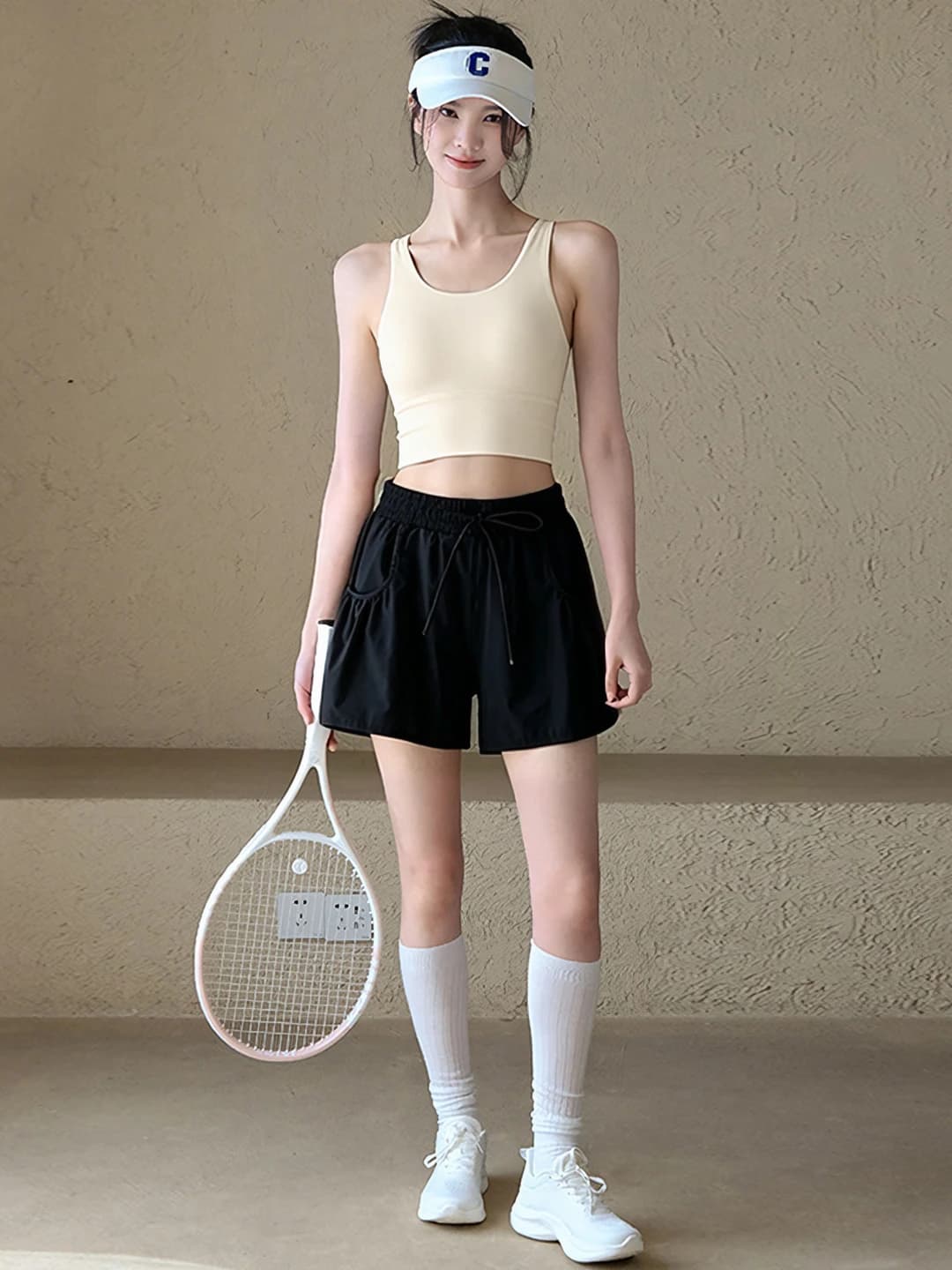 Apricot (back) + Black (shorts)