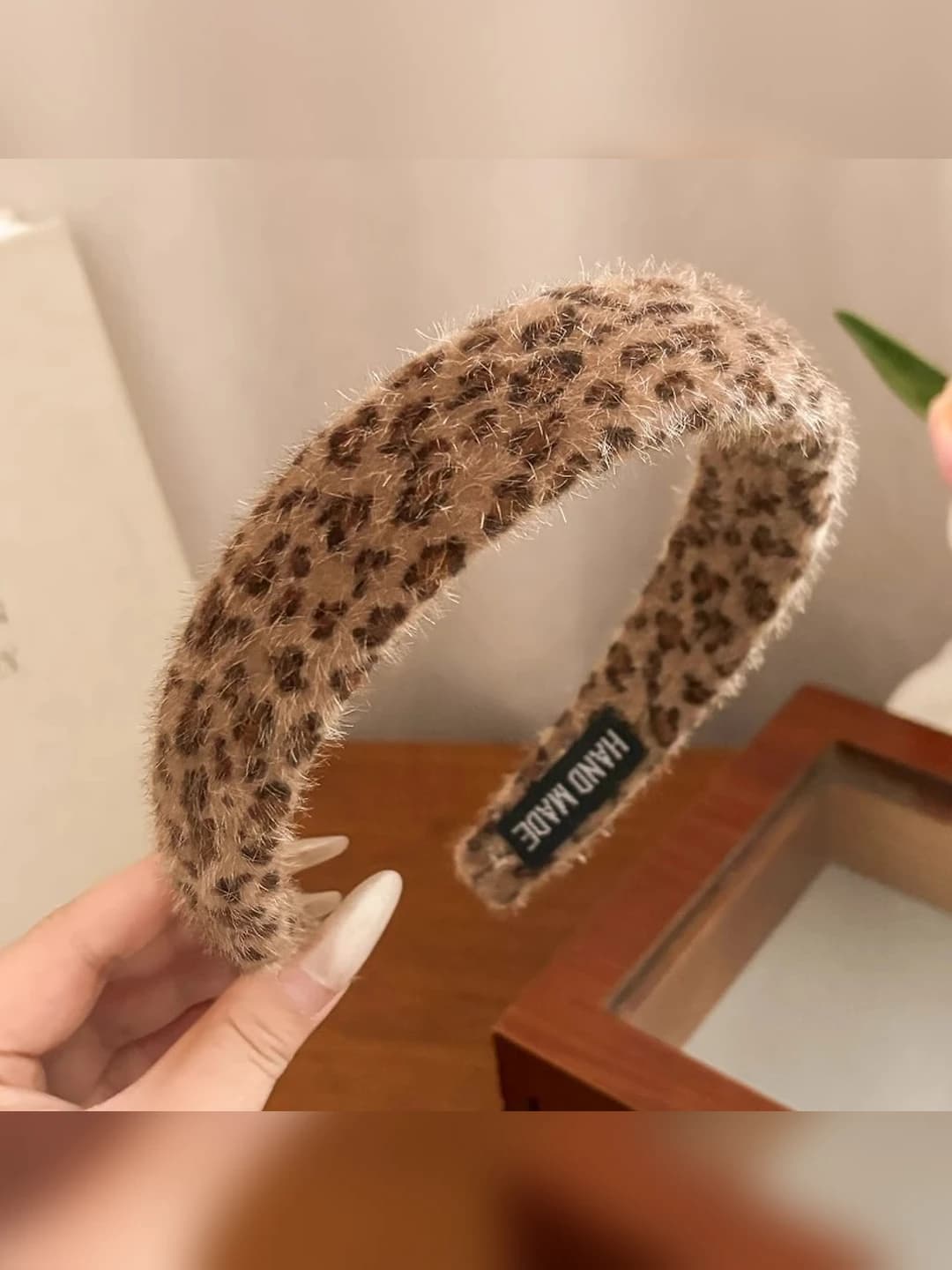 1# coffee leopard fur wide headband