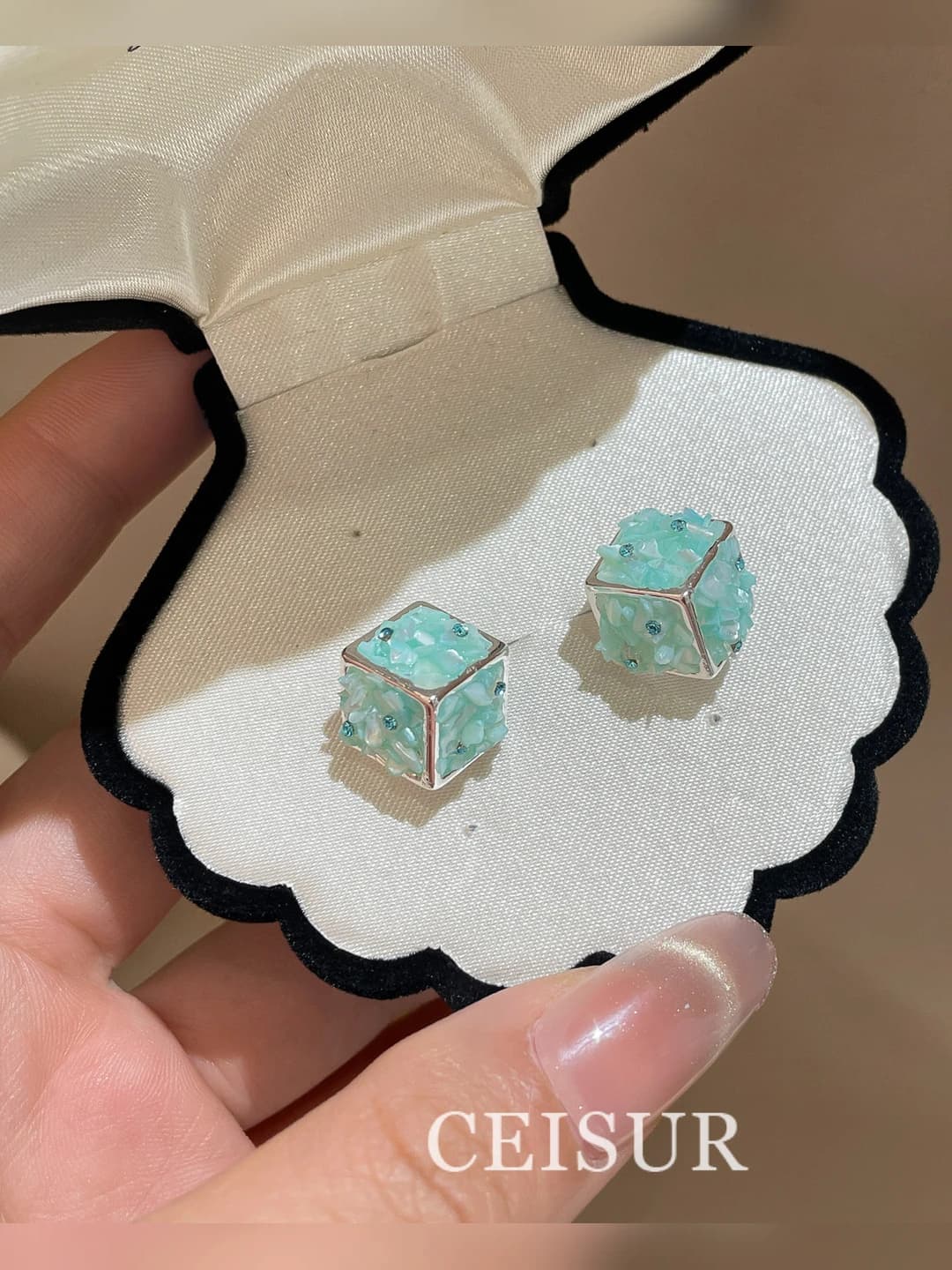 Blue square earrings