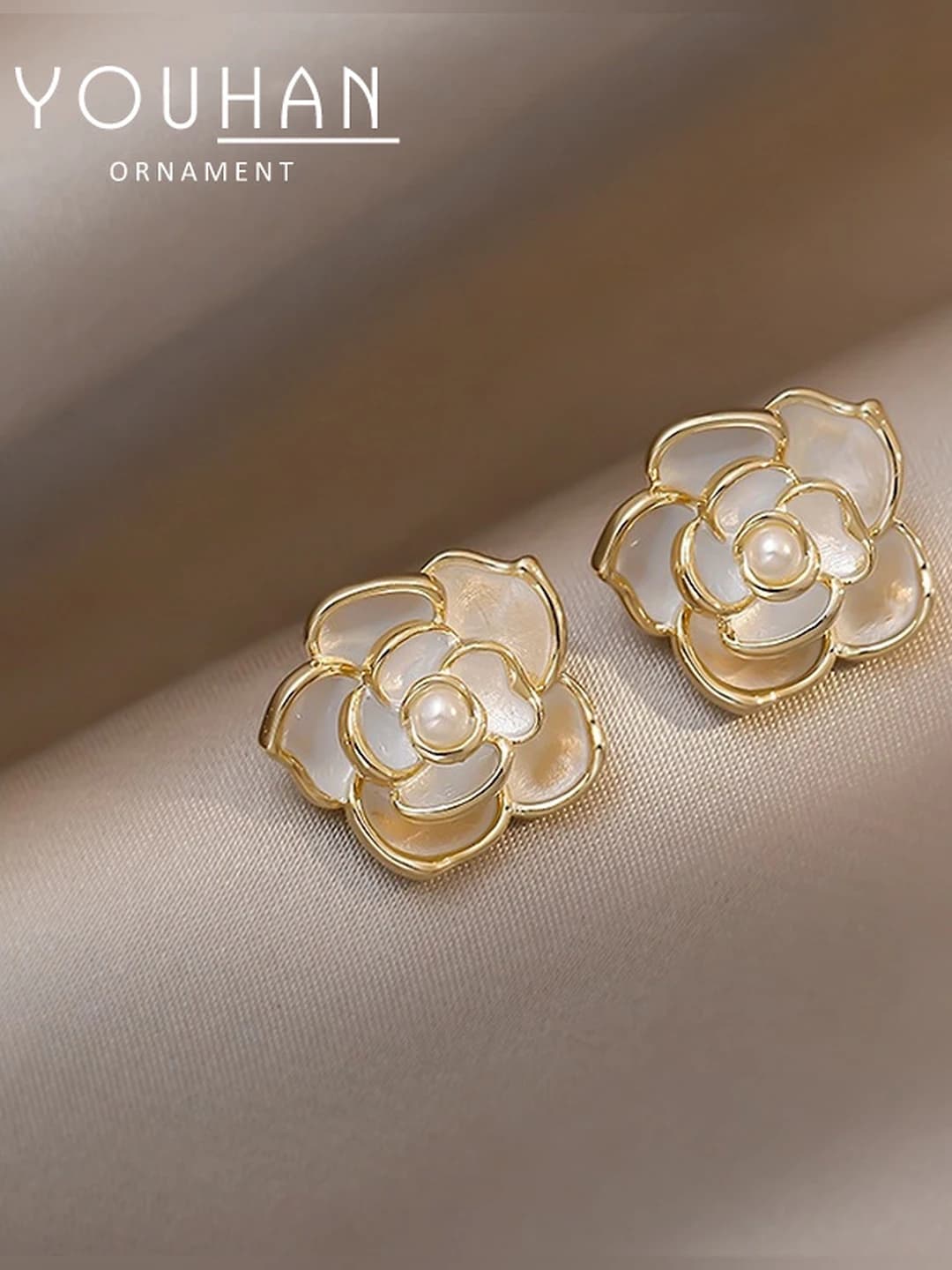 Women's silver flower stud earrings, retro style, French design, pearl earrings